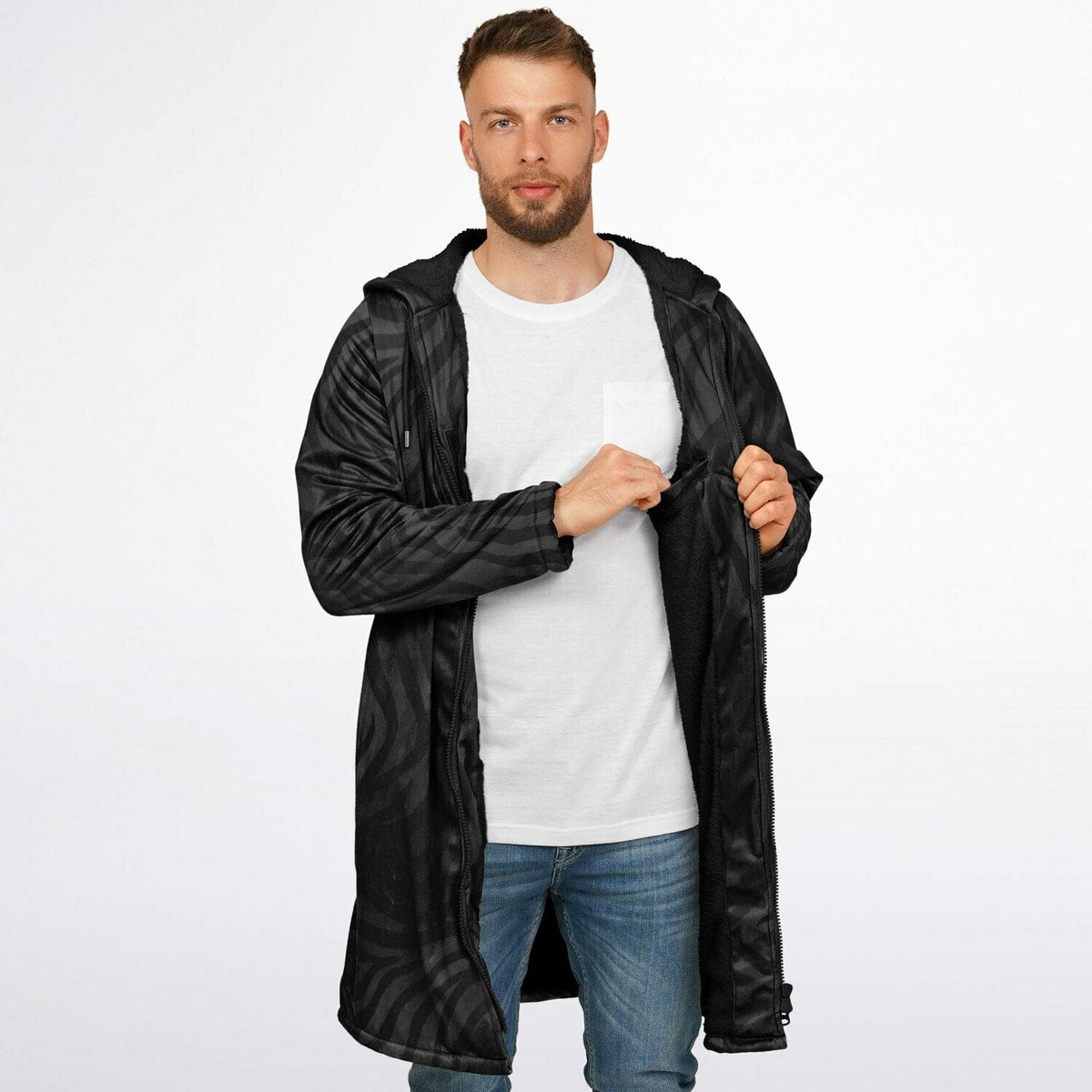 St. Francis of Assisi Zipper Microfleece Cloak (Black Platinum Stripe) Copyright VENXARA