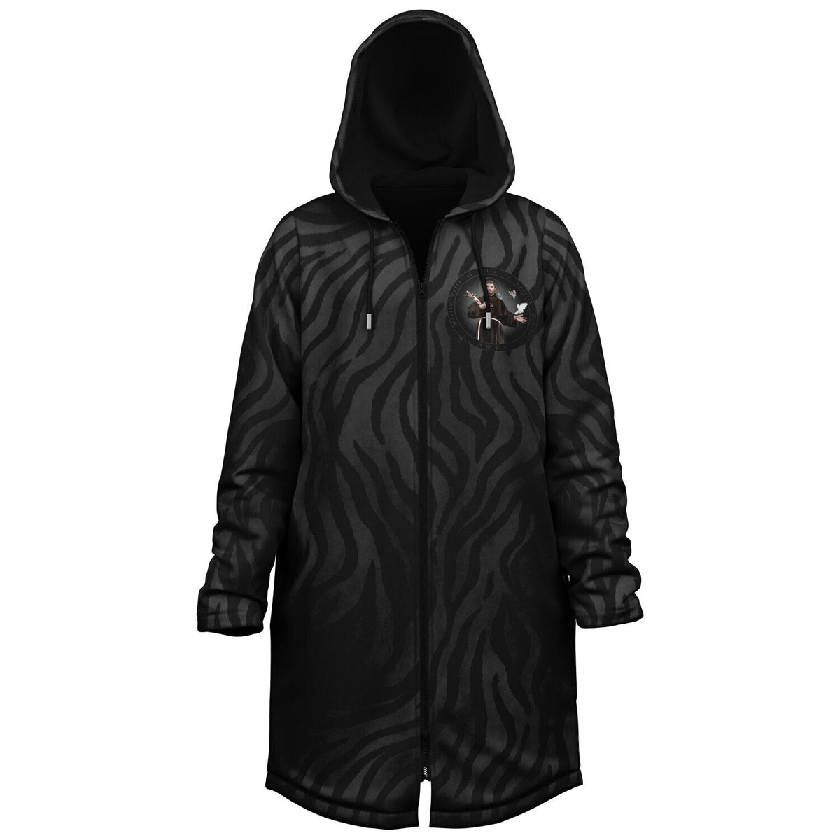 St. Francis of Assisi Zipper Microfleece Cloak (Black Platinum Stripe) Copyright VENXARA