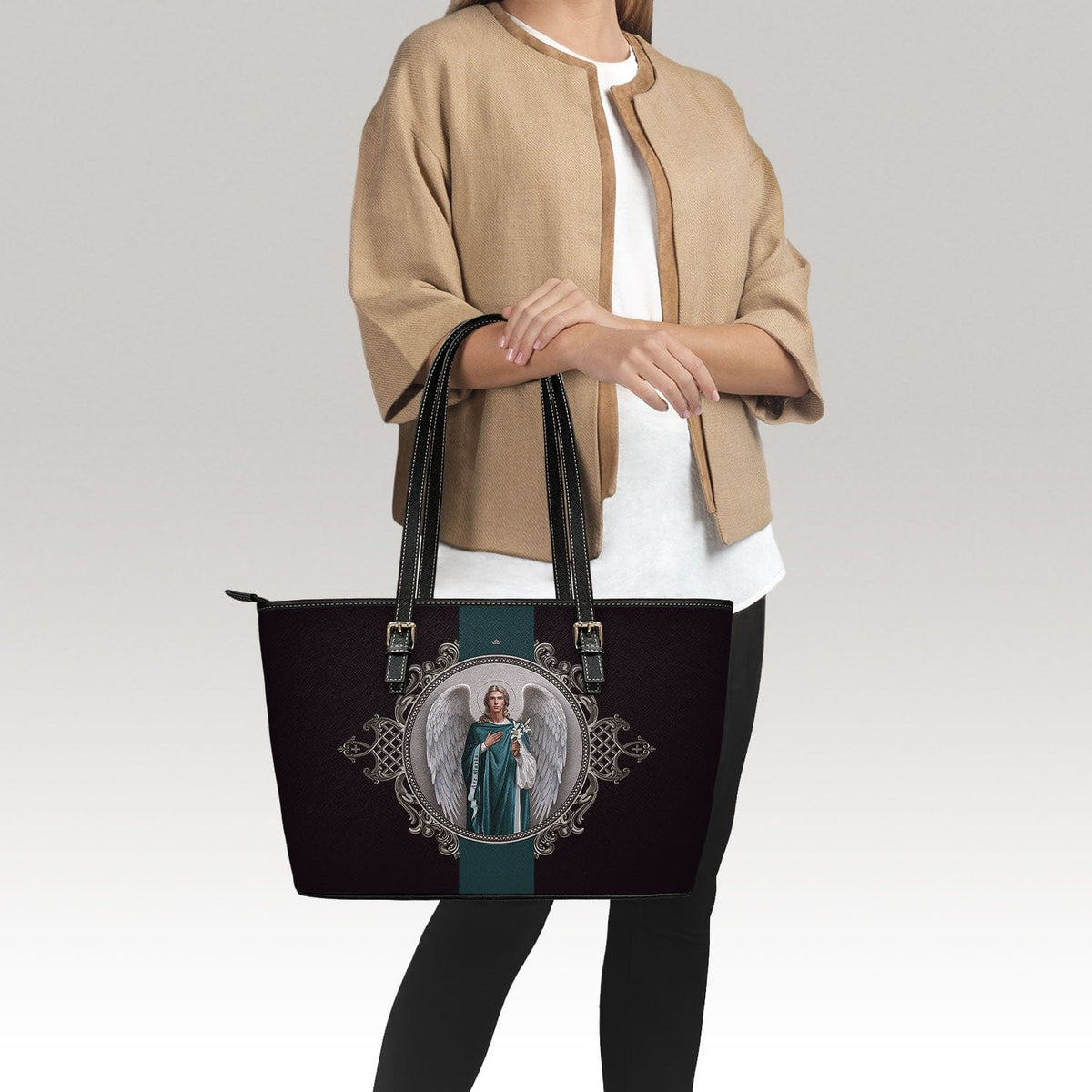 St. Gabriel the Archangel Medallion Tote Bag (Black) Copyright VENXARA