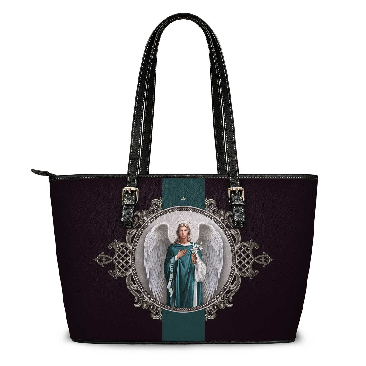 St. Gabriel the Archangel Medallion Tote Bag (Black) Copyright VENXARA