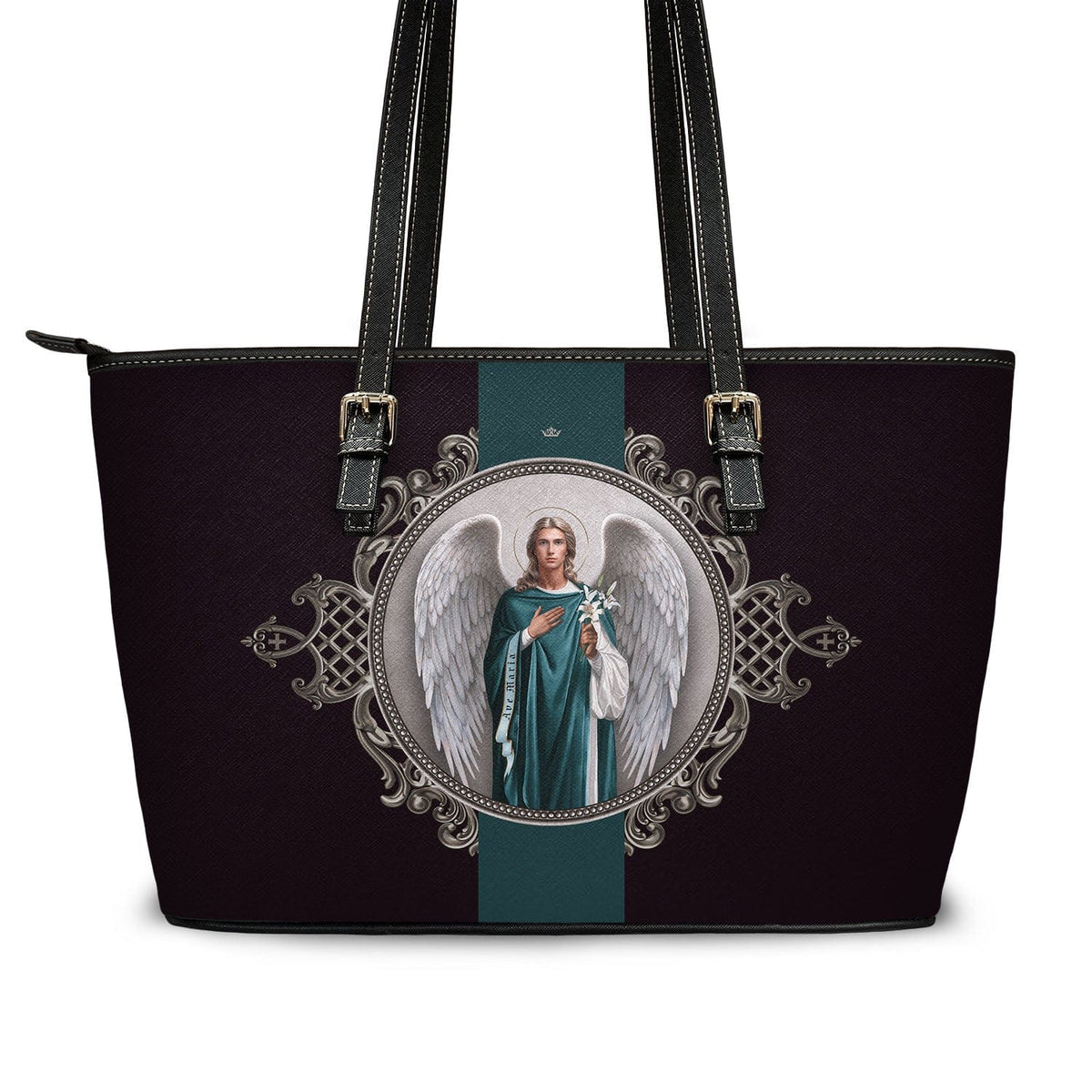 St. Gabriel the Archangel Medallion Tote Bag (Black) Copyright VENXARA