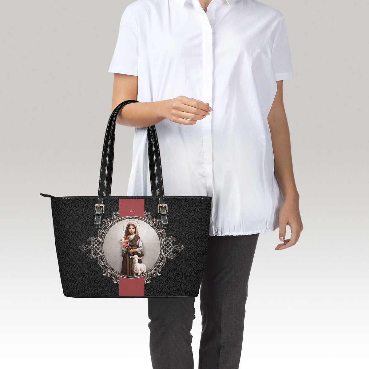 St. Germaine Cousin Medallion Tote Bag (Black Leopard) Copyright VENXARA