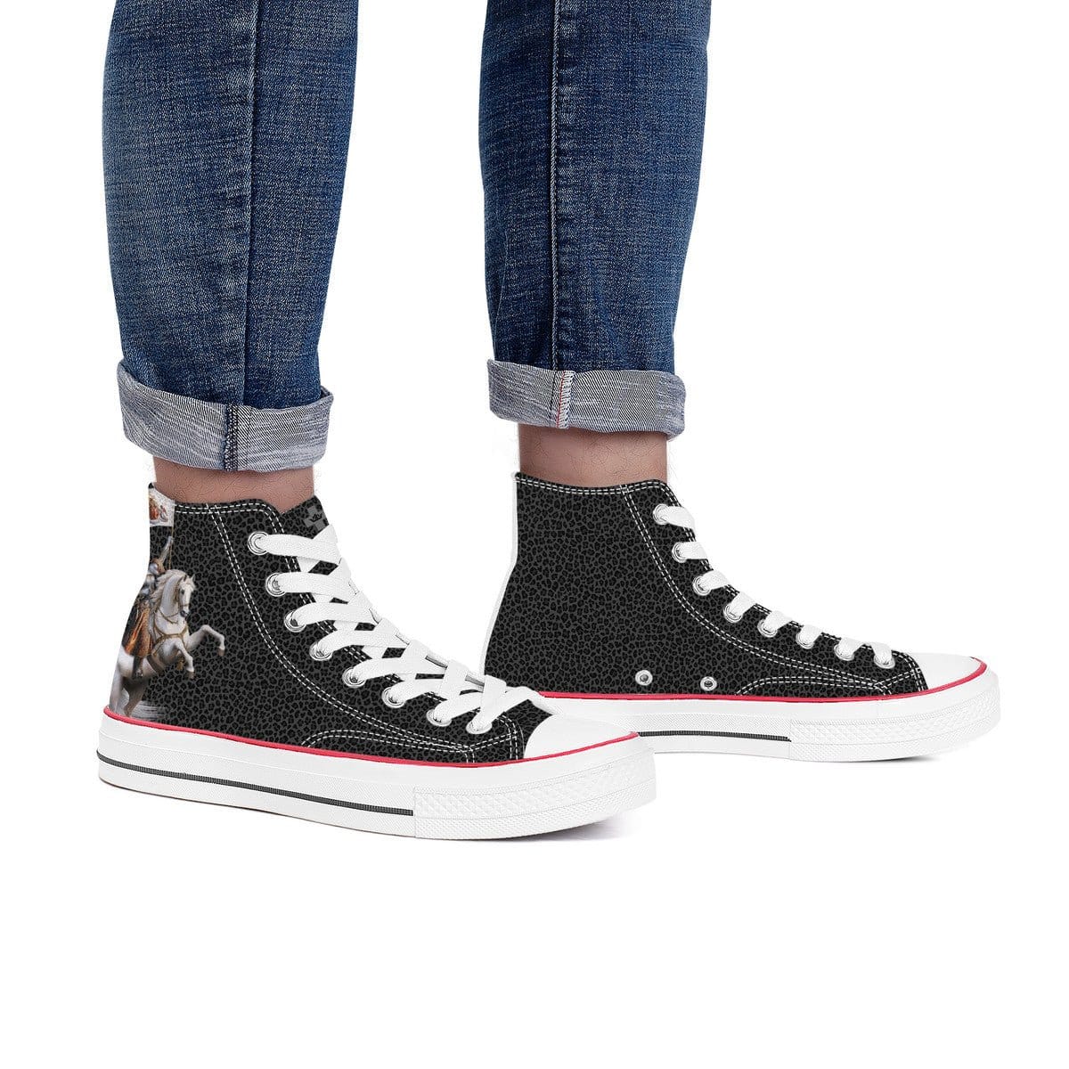 St. Joan of Arc In Battle Classic Canvas High Top Shoes (Black Leopard) Copyright VENXARA