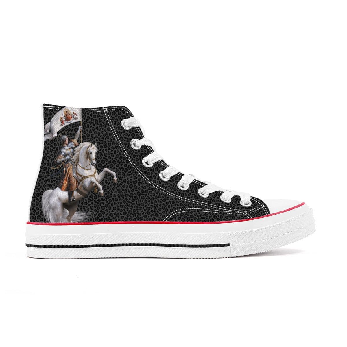 St. Joan of Arc In Battle Classic Canvas High Top Shoes (Black Leopard) Copyright VENXARA
