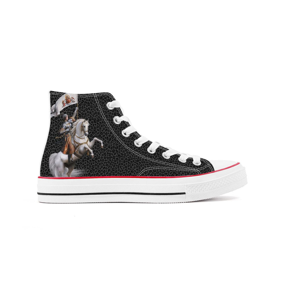 St. Joan of Arc In Battle Classic Canvas High Top Shoes (Black Leopard) Copyright VENXARA