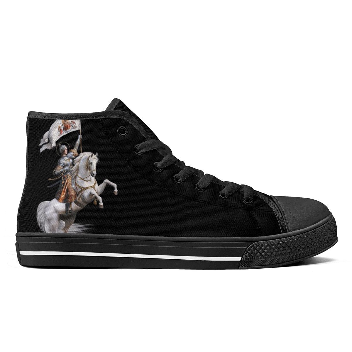 St. Joan of Arc in Battle Comfort Canvas High Top Shoes (Black/Black) Copyright VENXARA