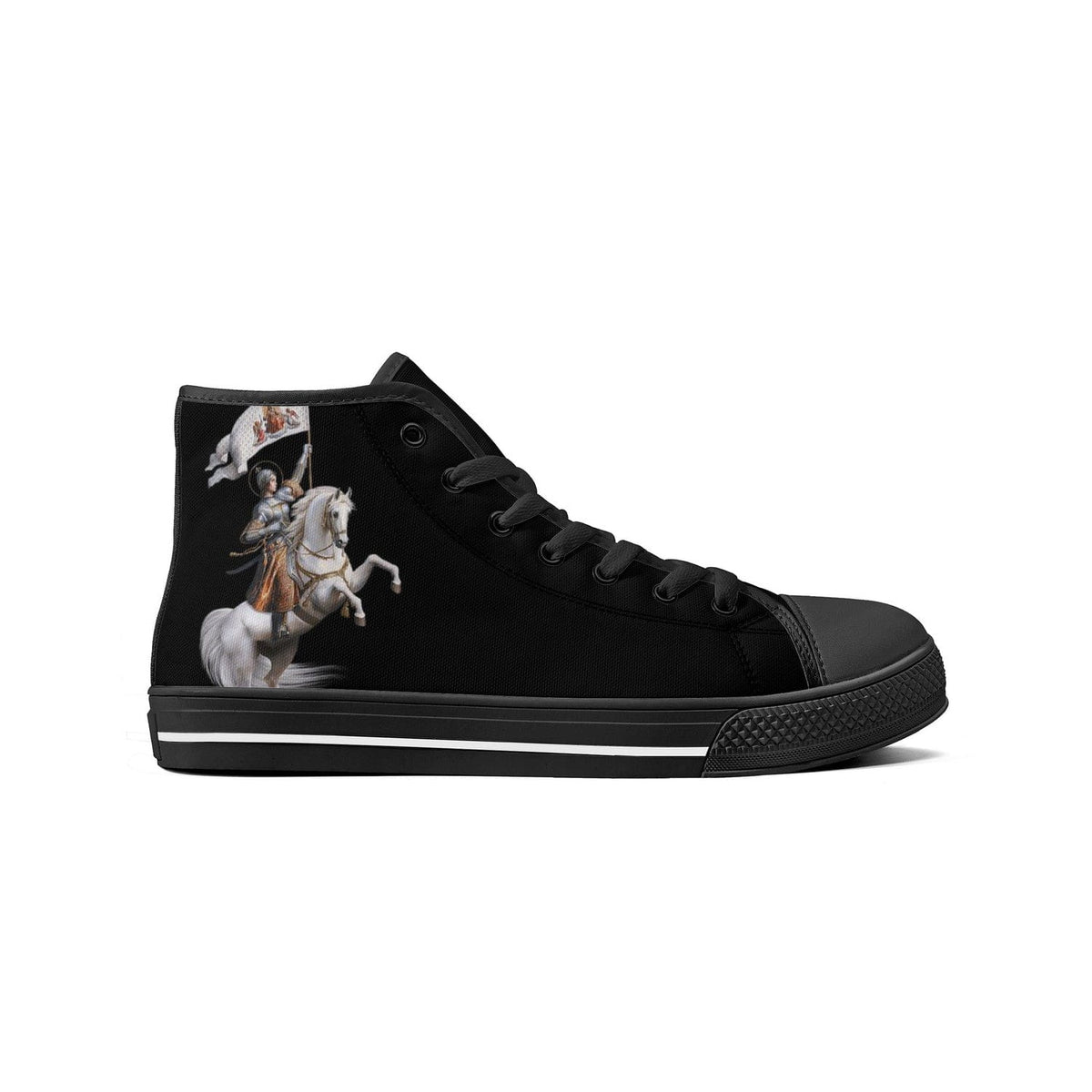 St. Joan of Arc in Battle Comfort Canvas High Top Shoes (Black/Black) Copyright VENXARA