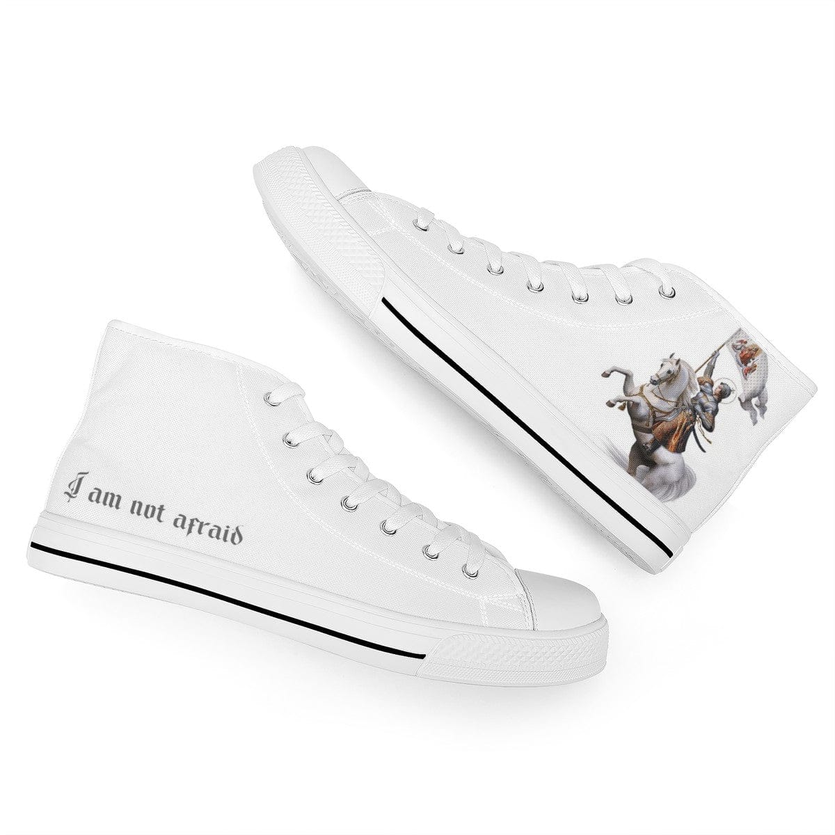 St. Joan of Arc in Battle Comfort Canvas High Top Shoes (White/White) Copyright VENXARA