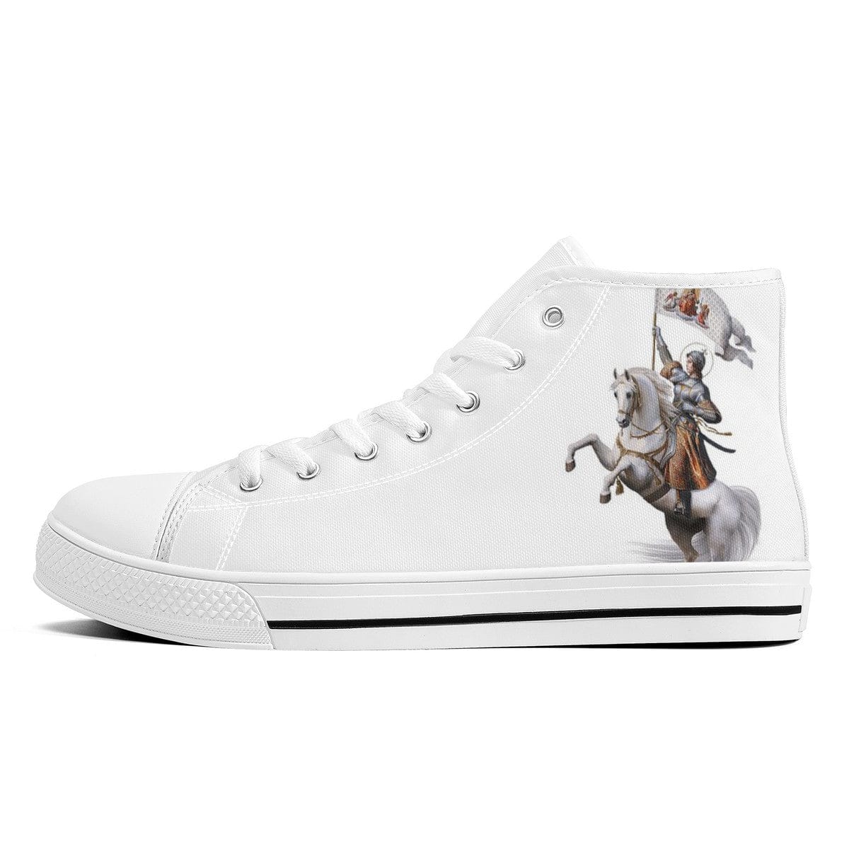 St. Joan of Arc in Battle Comfort Canvas High Top Shoes (White/White) Copyright VENXARA