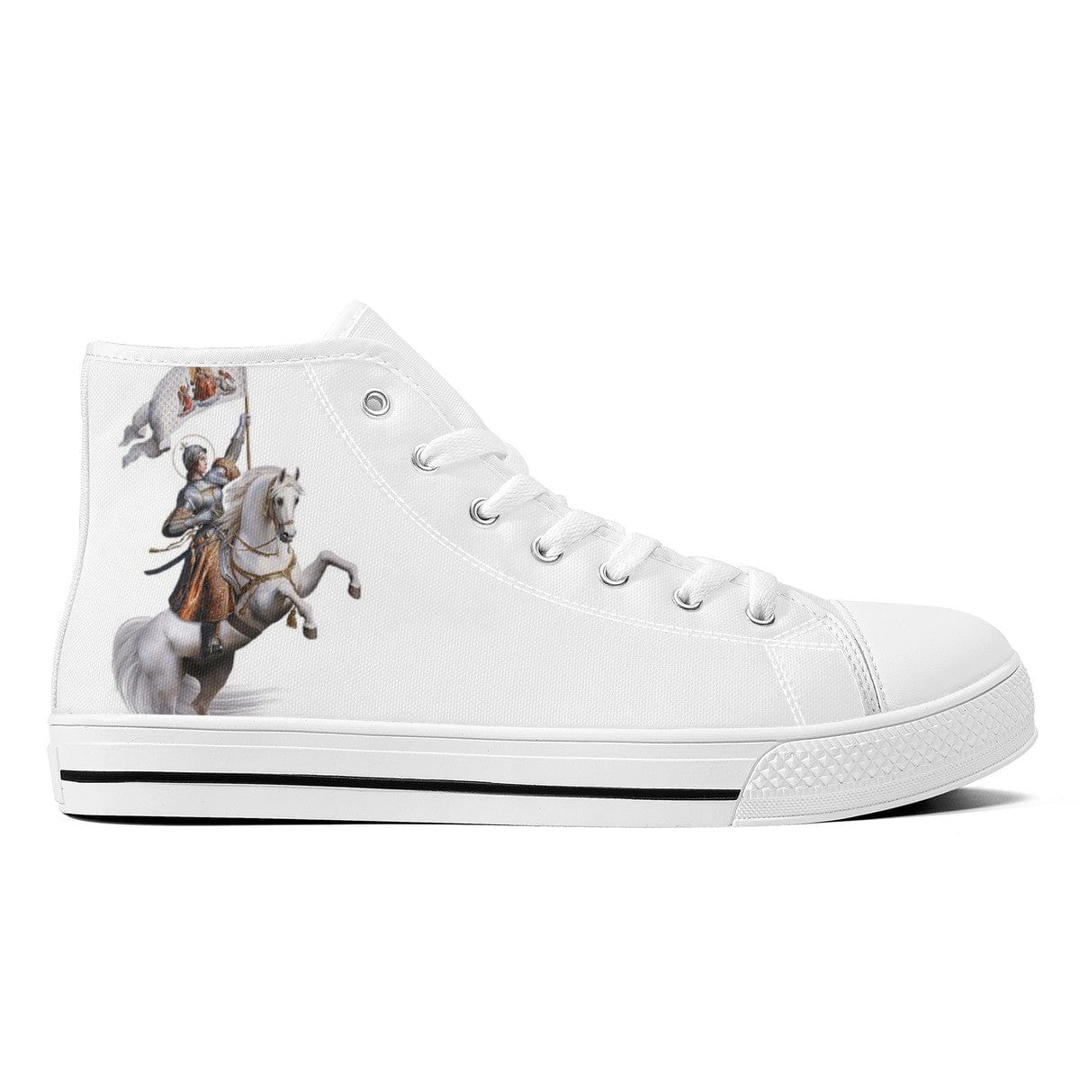 St. Joan of Arc in Battle Comfort Canvas High Top Shoes (White/White) Copyright VENXARA