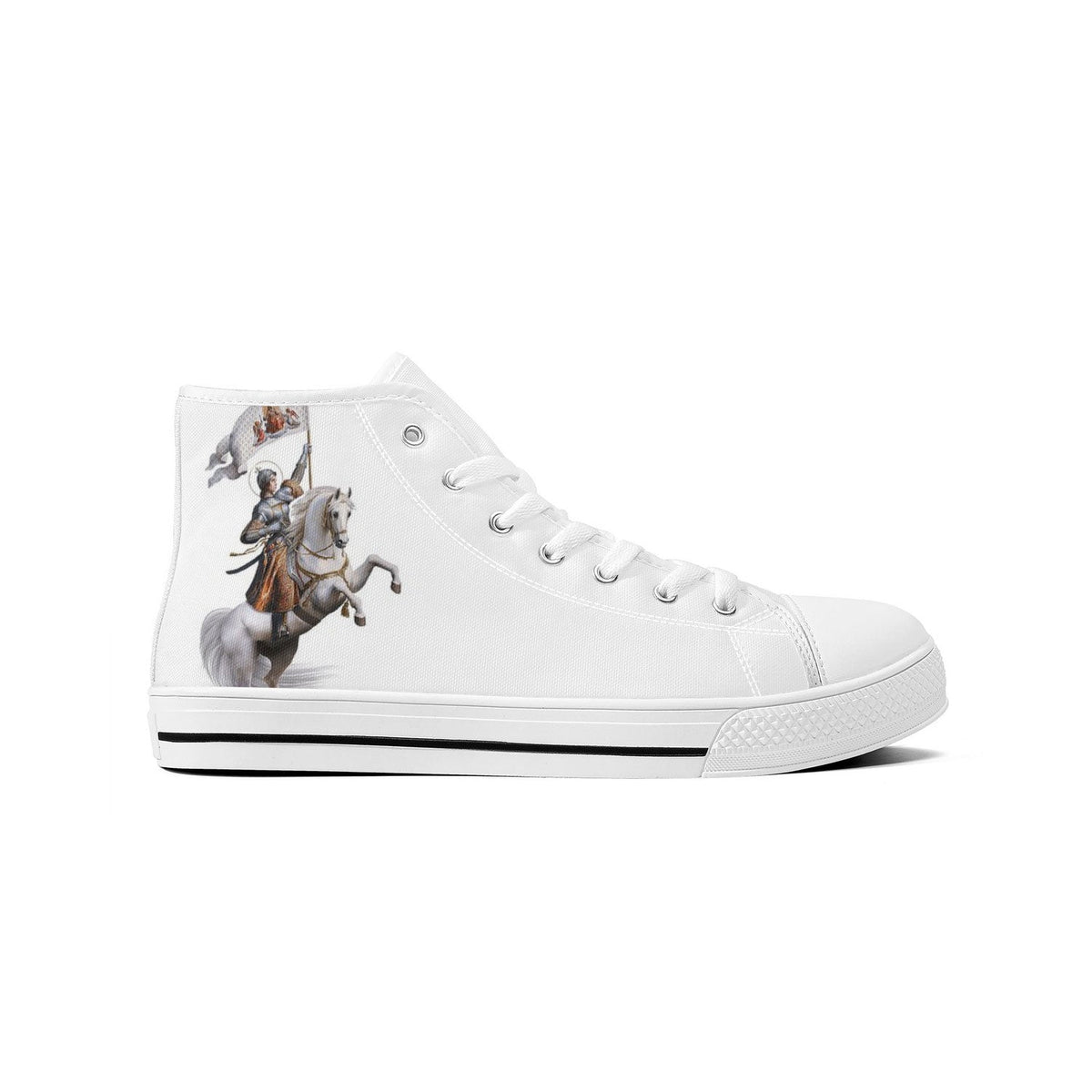St. Joan of Arc in Battle Comfort Canvas High Top Shoes (White/White) Copyright VENXARA
