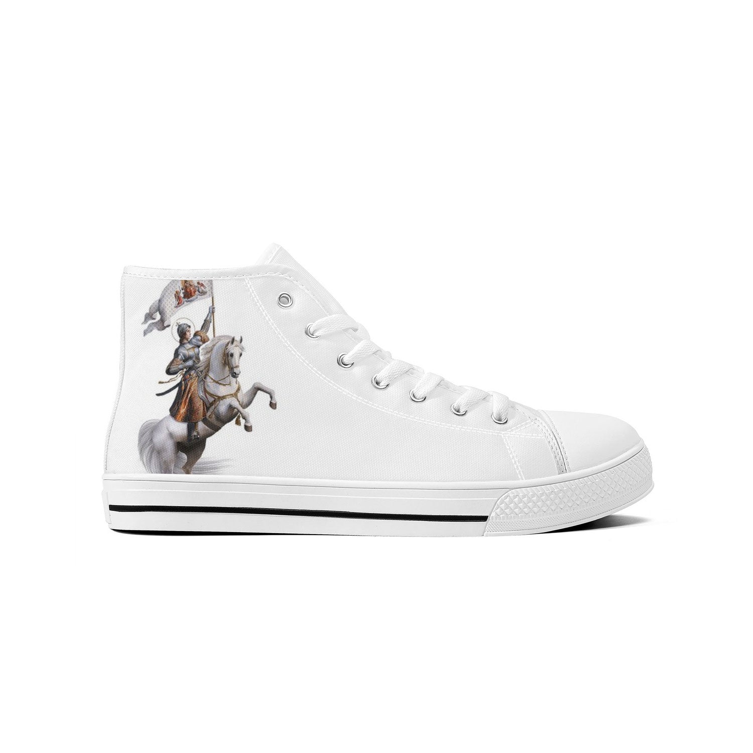Joan of Arc in Battle Comfort Canvas High Top Shoes (White/White)