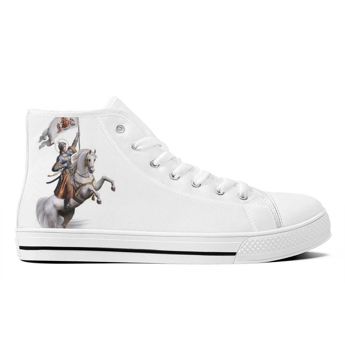 St. Joan of Arc in Battle Comfort Canvas High Top Shoes (White/White) - VENXARA®