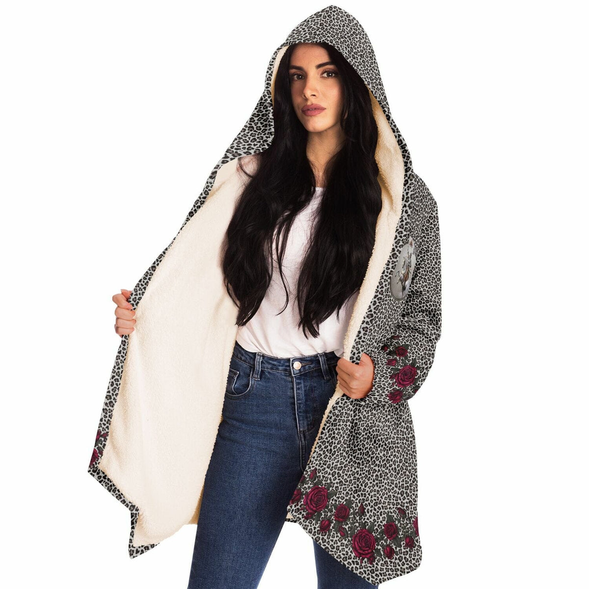 St. Joan of Arc in Battle Microfleece Cloak (Leopard Roses) Copyright VENXARA