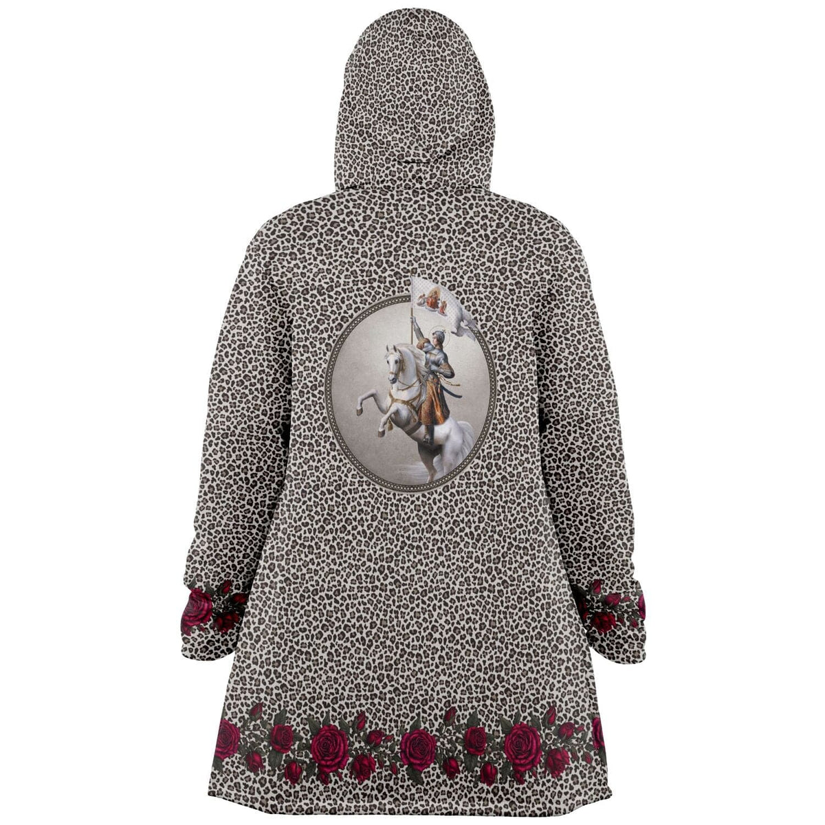 St. Joan of Arc in Battle Microfleece Cloak (Leopard Roses) Copyright VENXARA