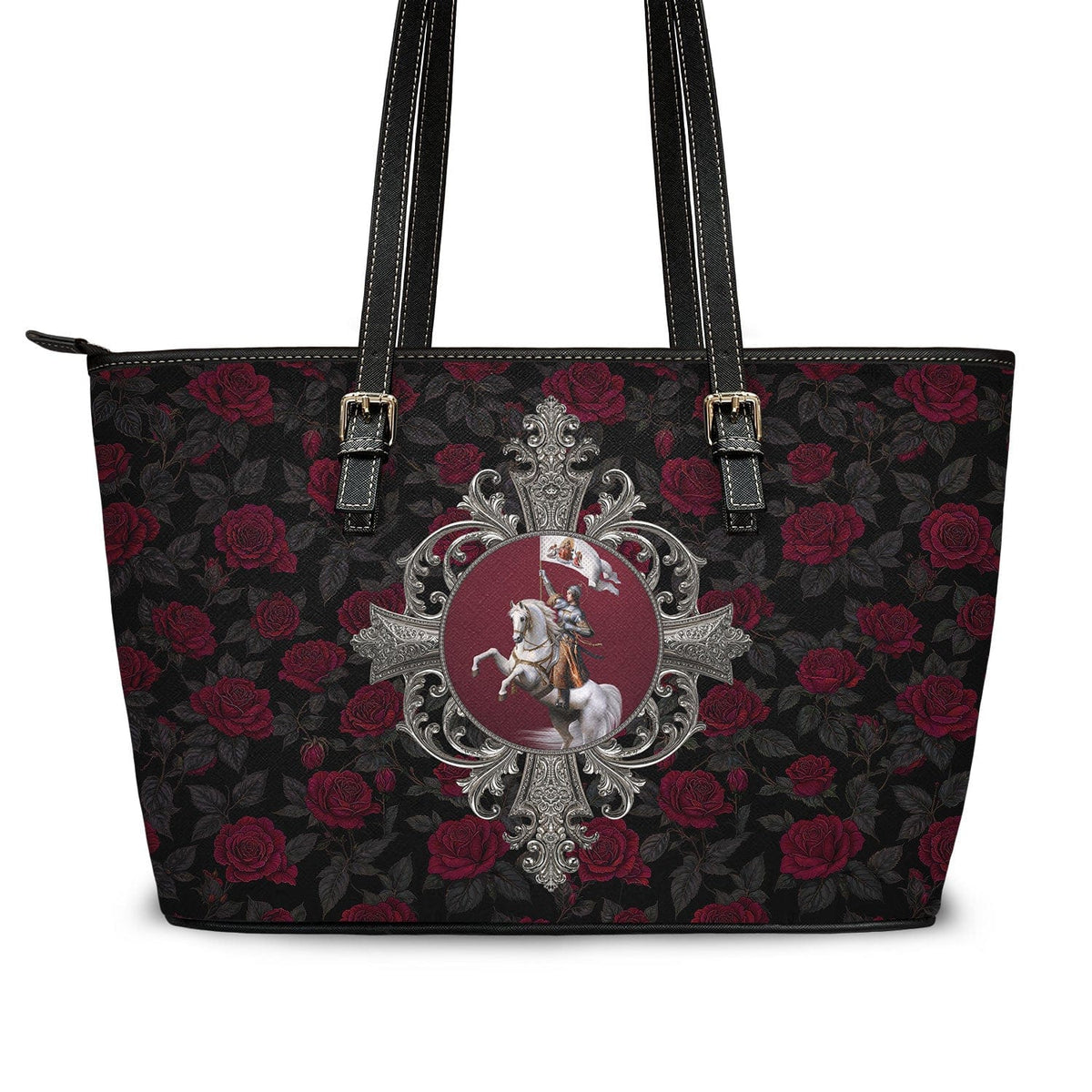 St. Joan of Arc in Battle Tote Bag (Roses) Copyright VENXARA