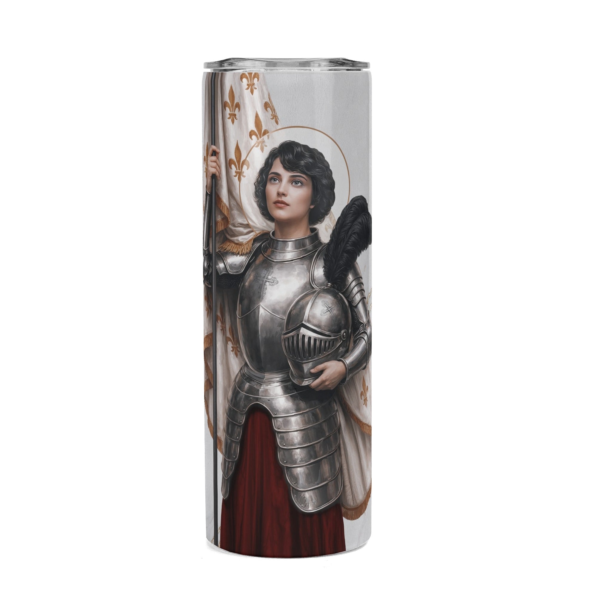 St. Joan of Arc Lord's Prayer Skinny Tumbler (Blanc Marble 20 oz) - Venxara