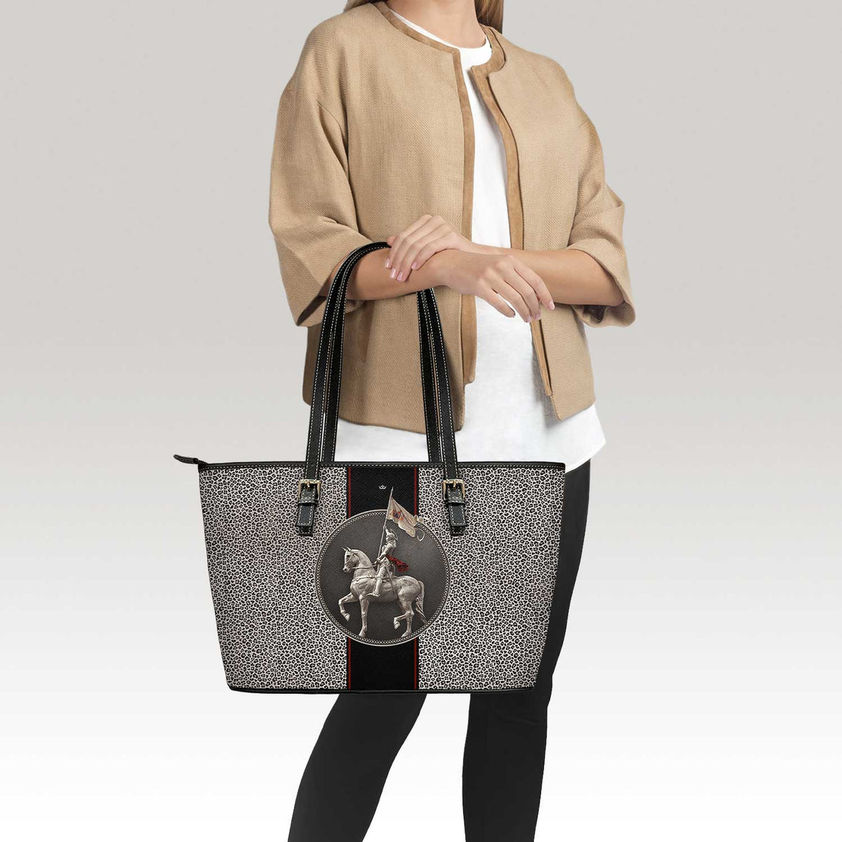 St. Joan of Arc Medallion Tote Bag (Leopard) Copyright VENXARA