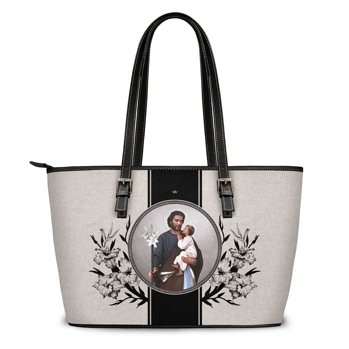 St. Joseph Medallion Tote Bag (Vintage Floral Beige) Copyright VENXARA