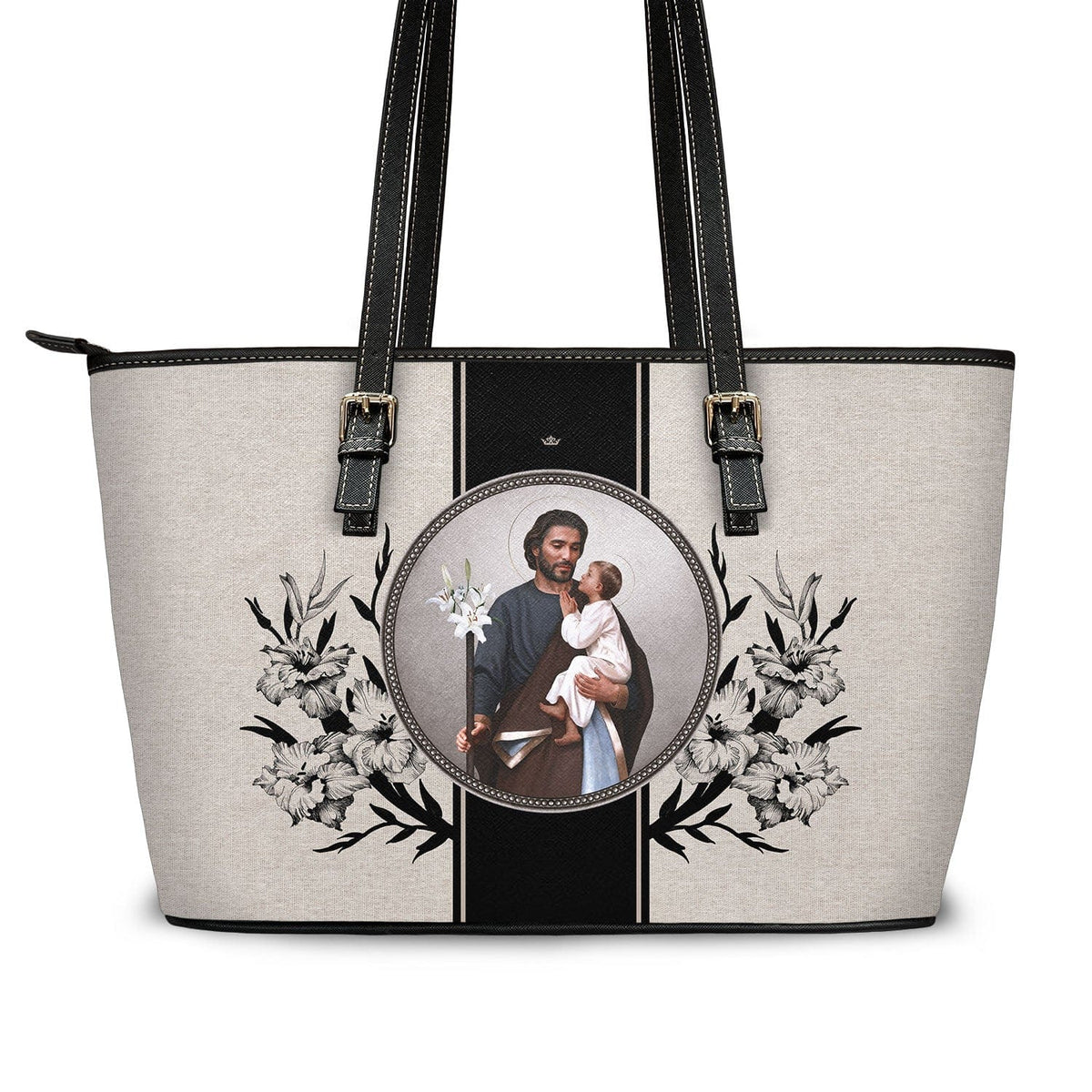 St. Joseph Medallion Tote Bag (Vintage Floral Beige) Copyright VENXARA