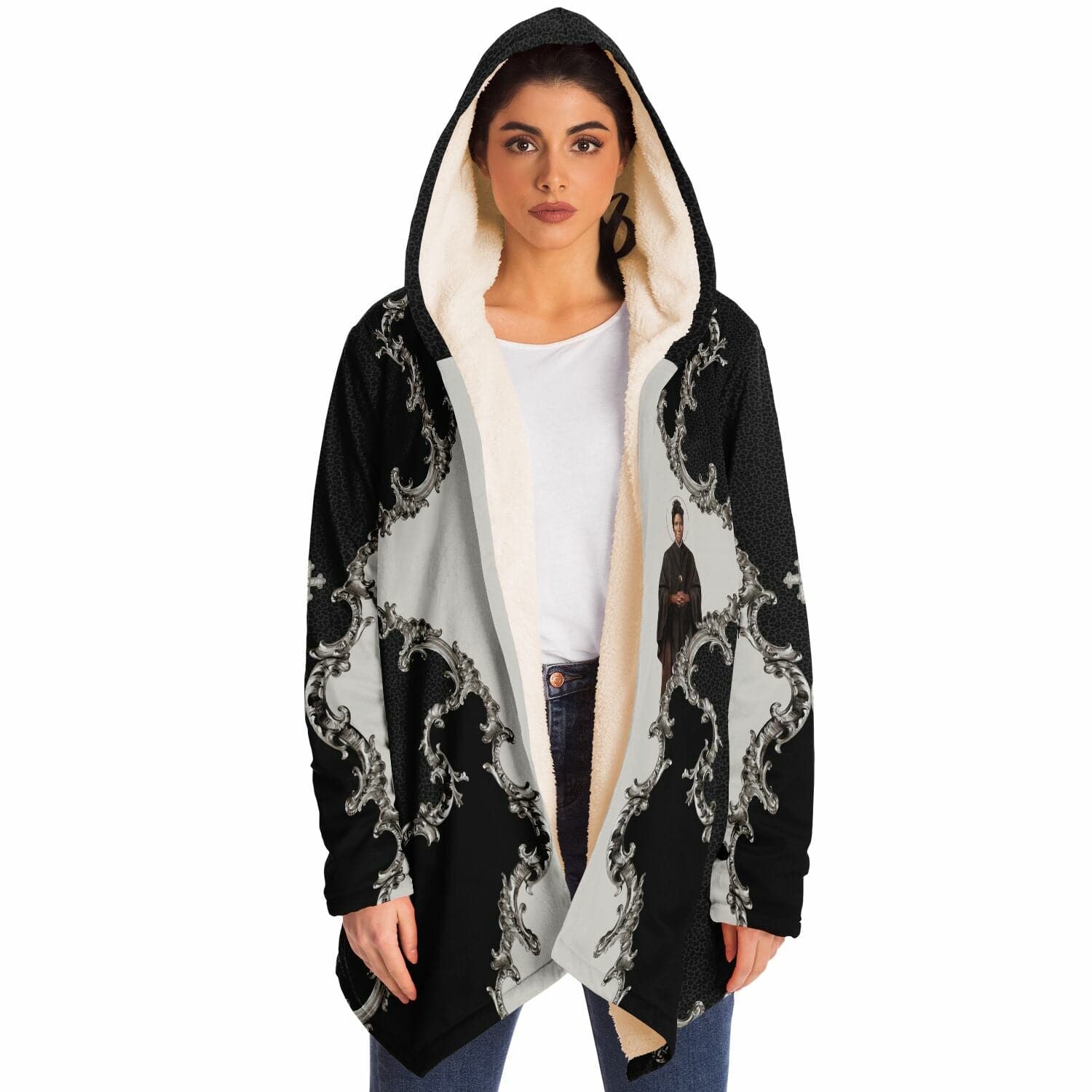 St. Josephine Bakhita Microfleece Cloak (Baroque Leopard) Copyright VENXARA