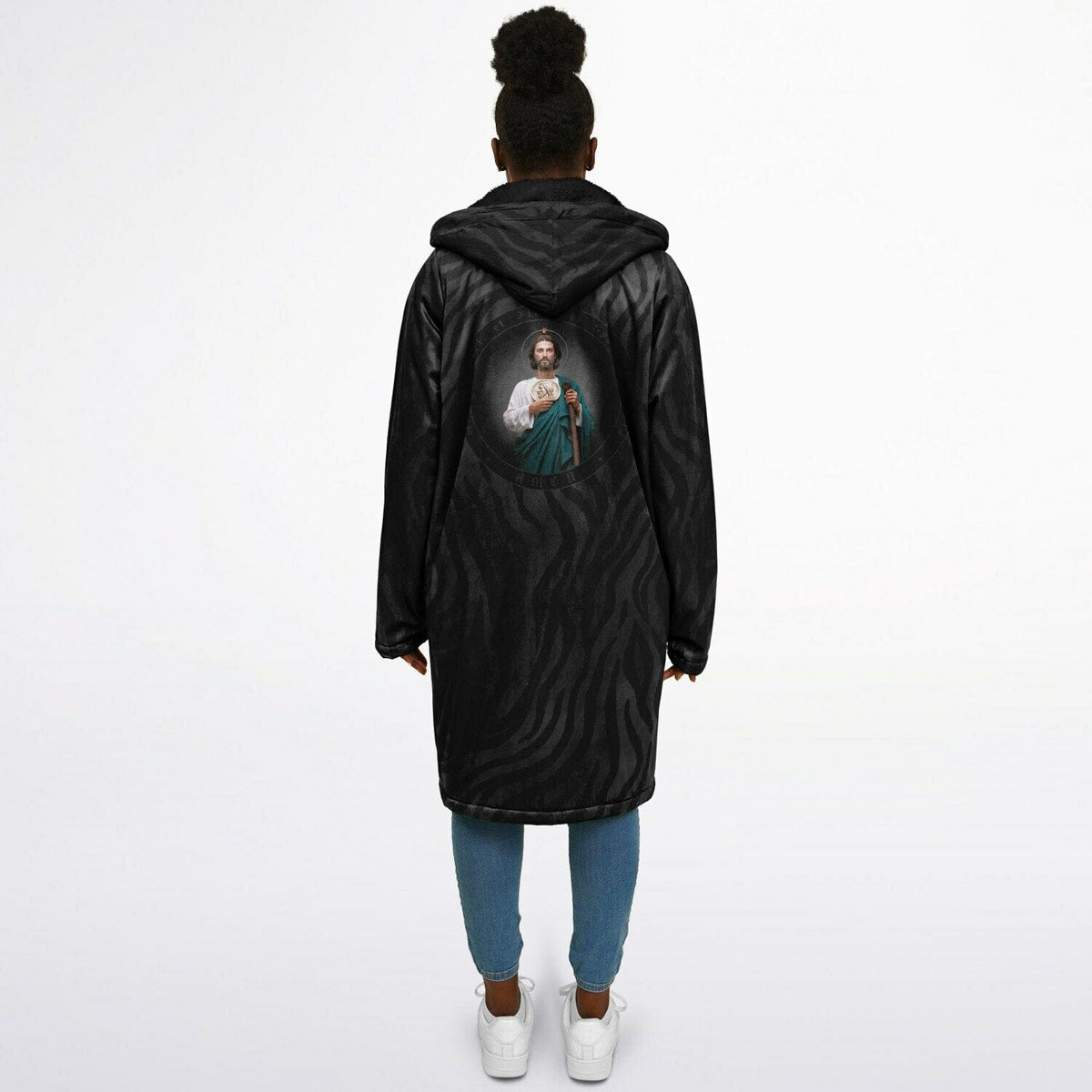 St. Jude Zipper Microfleece Cloak (Black Platinum Stripe) Copyright VENXARA