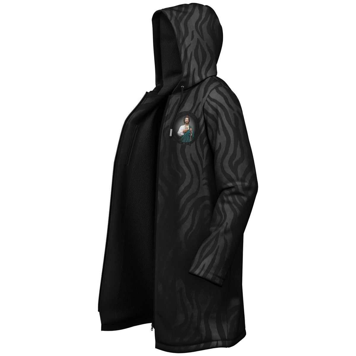 St. Jude Zipper Microfleece Cloak (Black Platinum Stripe) Copyright VENXARA