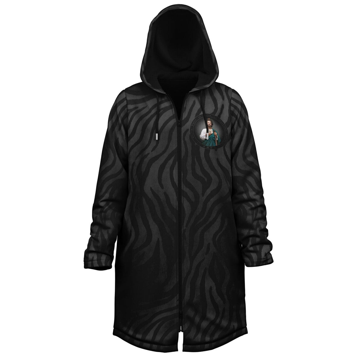 St. Jude Zipper Microfleece Cloak (Black Platinum Stripe) Copyright VENXARA