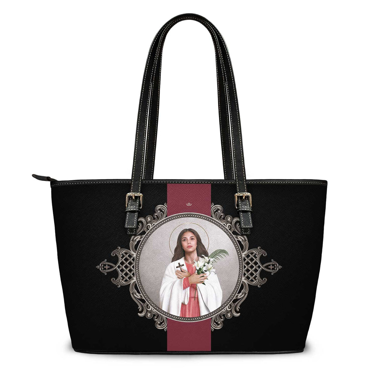 St. Maria Goretti Medallion Tote Bag (Black) Copyright VENXARA
