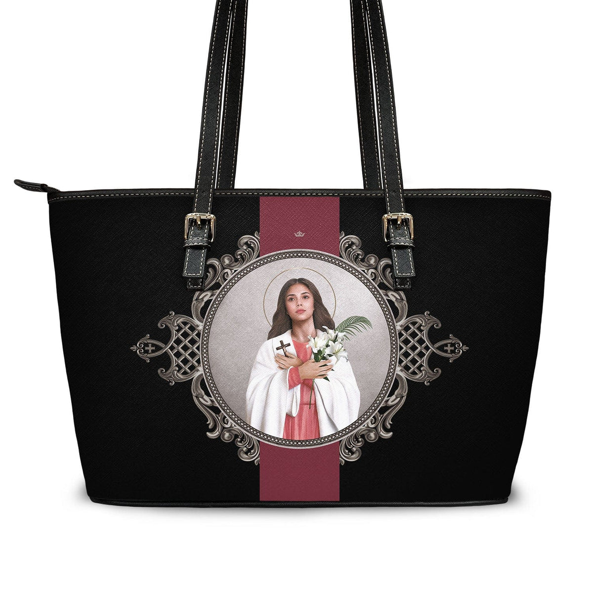 St. Maria Goretti Medallion Tote Bag (Black) Copyright VENXARA