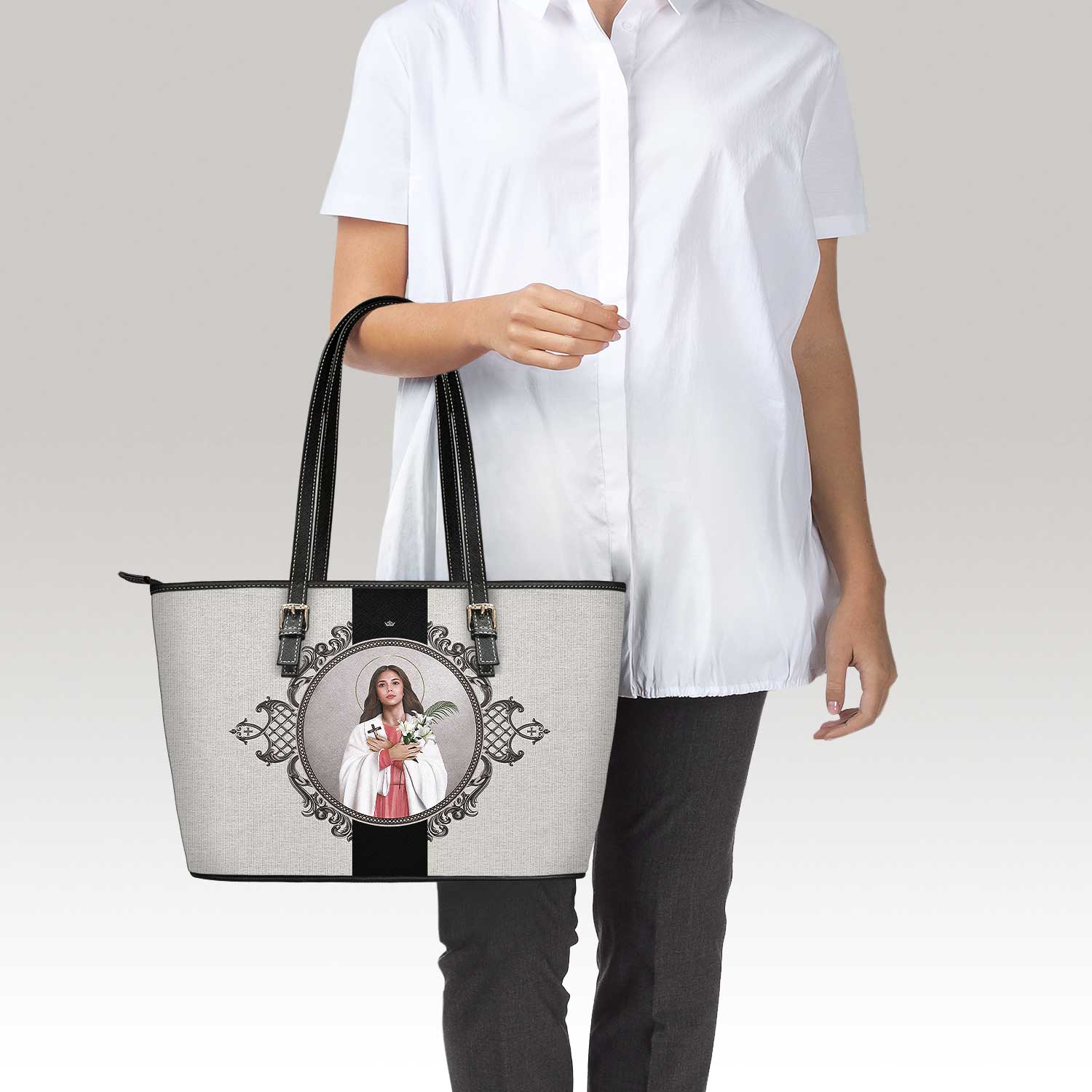 St. Maria Goretti Medallion Tote Bag (Sandstone) - VENXARA®