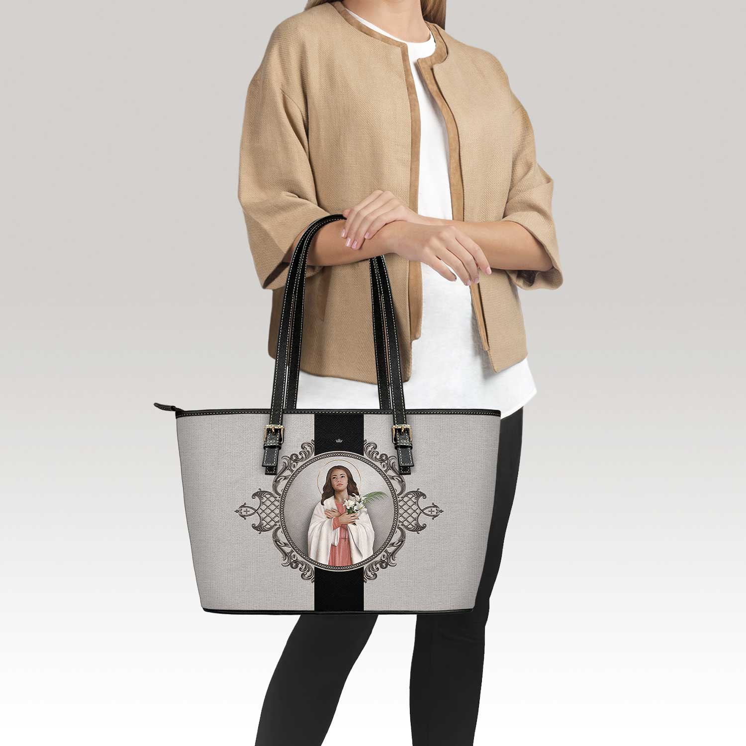 St. Maria Goretti Medallion Tote Bag (Sandstone) - VENXARA®