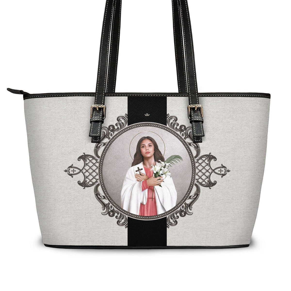 St. Maria Goretti Medallion Tote Bag (Sandstone) Copyright VENXARA