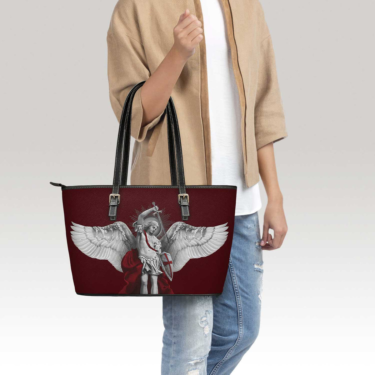 St. Michael the Archangel Tote Bag (Cardinal Red) Copyright VENXARA