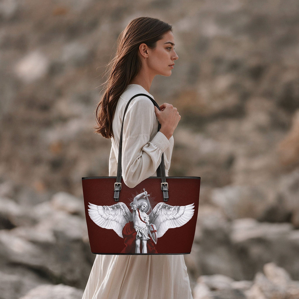 St. Michael the Archangel Tote Bag (Cardinal Red) Copyright VENXARA