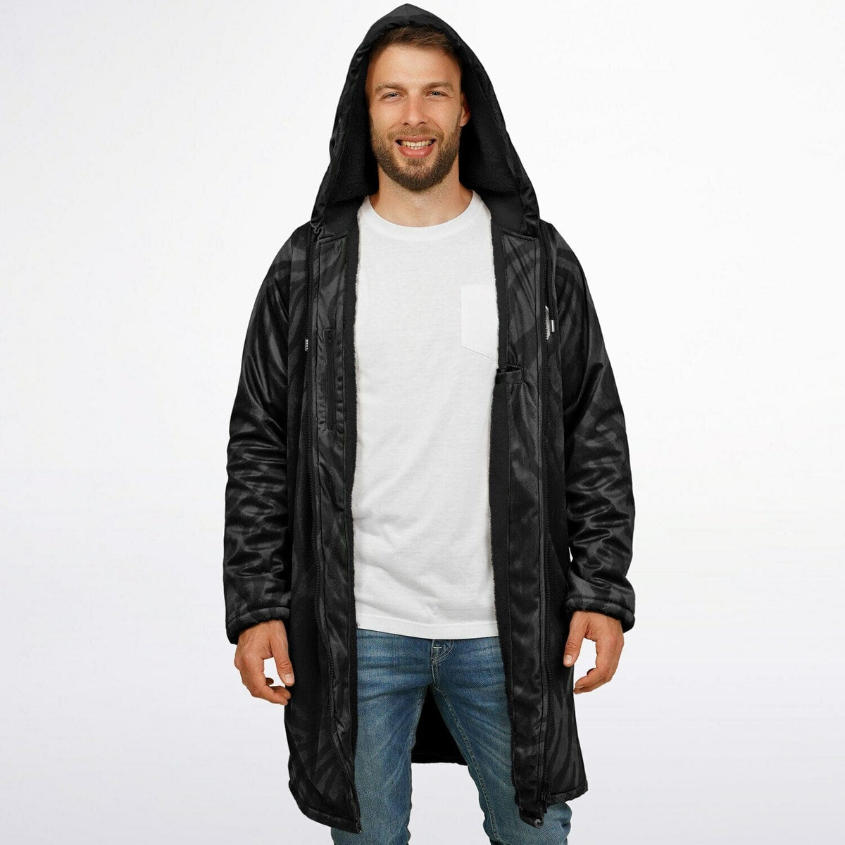 St. Michael the Archangel Victorious Zipper Microfleece Cloak (Black Platinum Stripe) Copyright VENXARA
