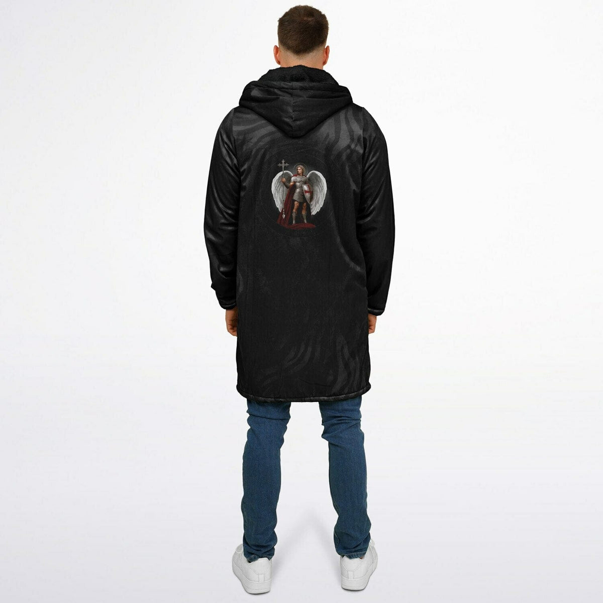 St. Michael the Archangel Victorious Zipper Microfleece Cloak (Black Platinum Stripe) Copyright VENXARA