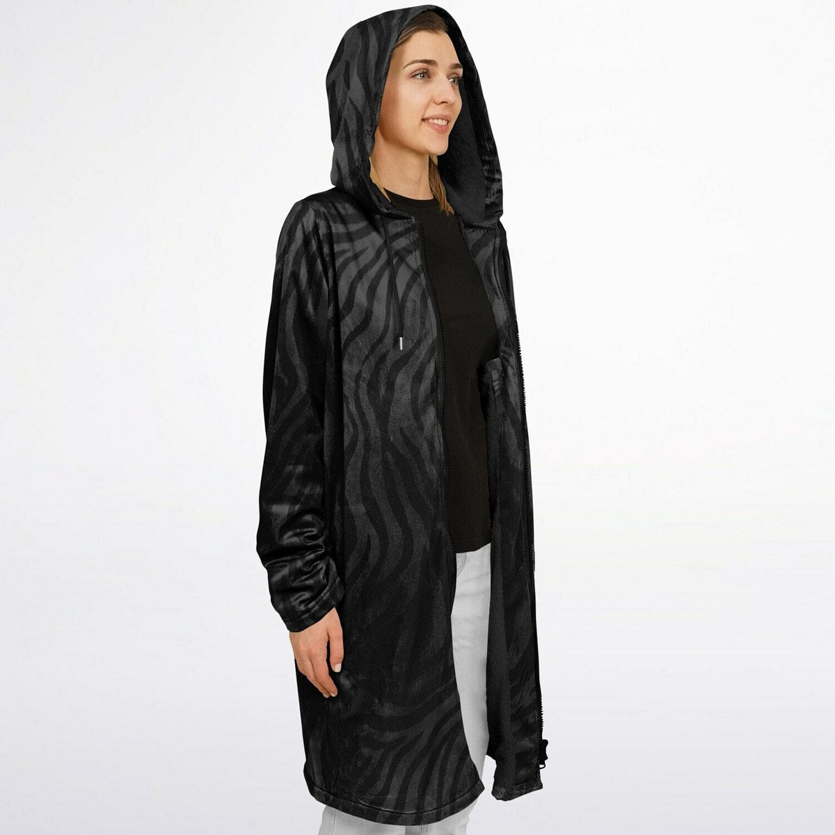 St. Michael the Archangel Victorious Zipper Microfleece Cloak (Black Platinum Stripe) Copyright VENXARA