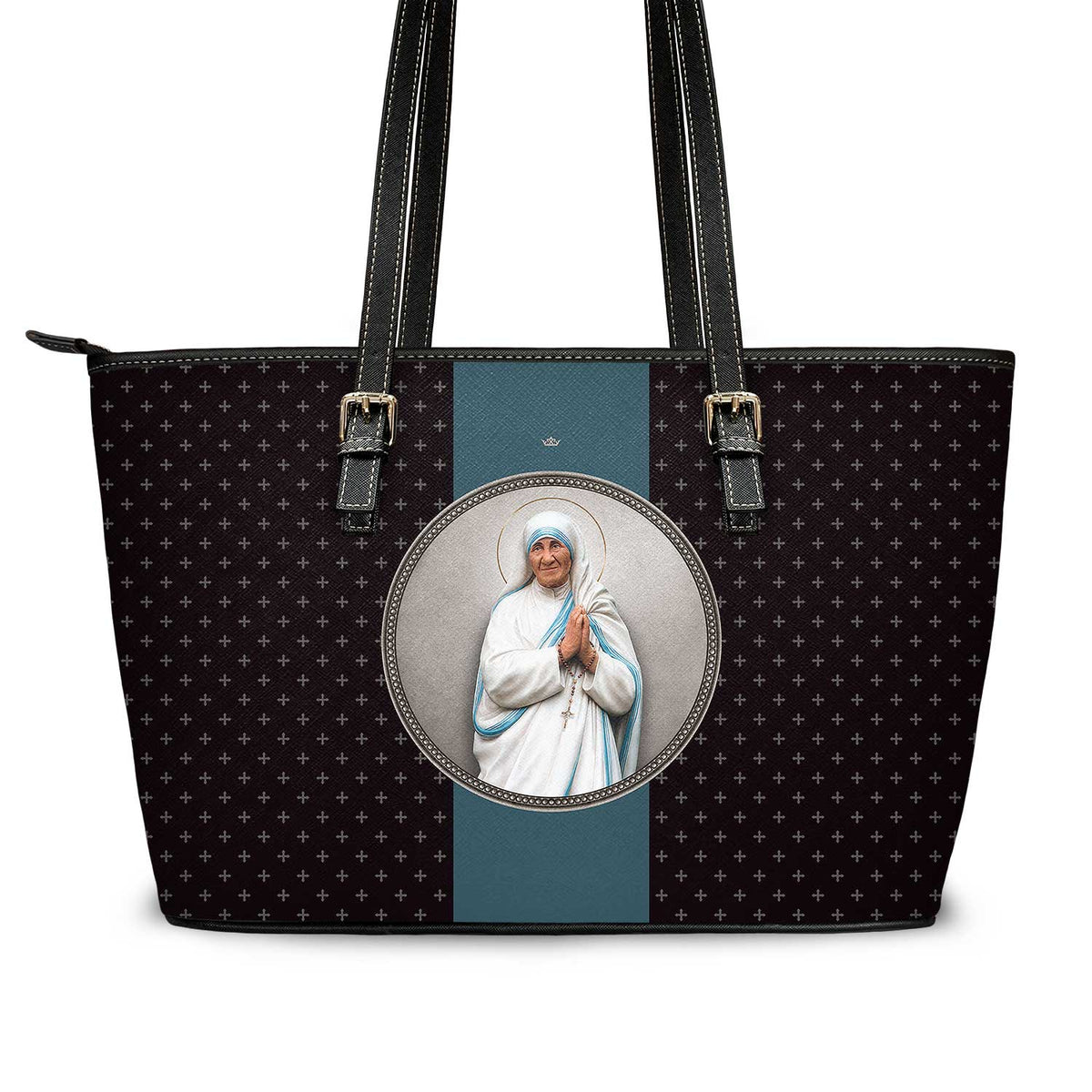 St. Mother Teresa Medallion Crosses Tote Bag (Black) Copyright VENXARA