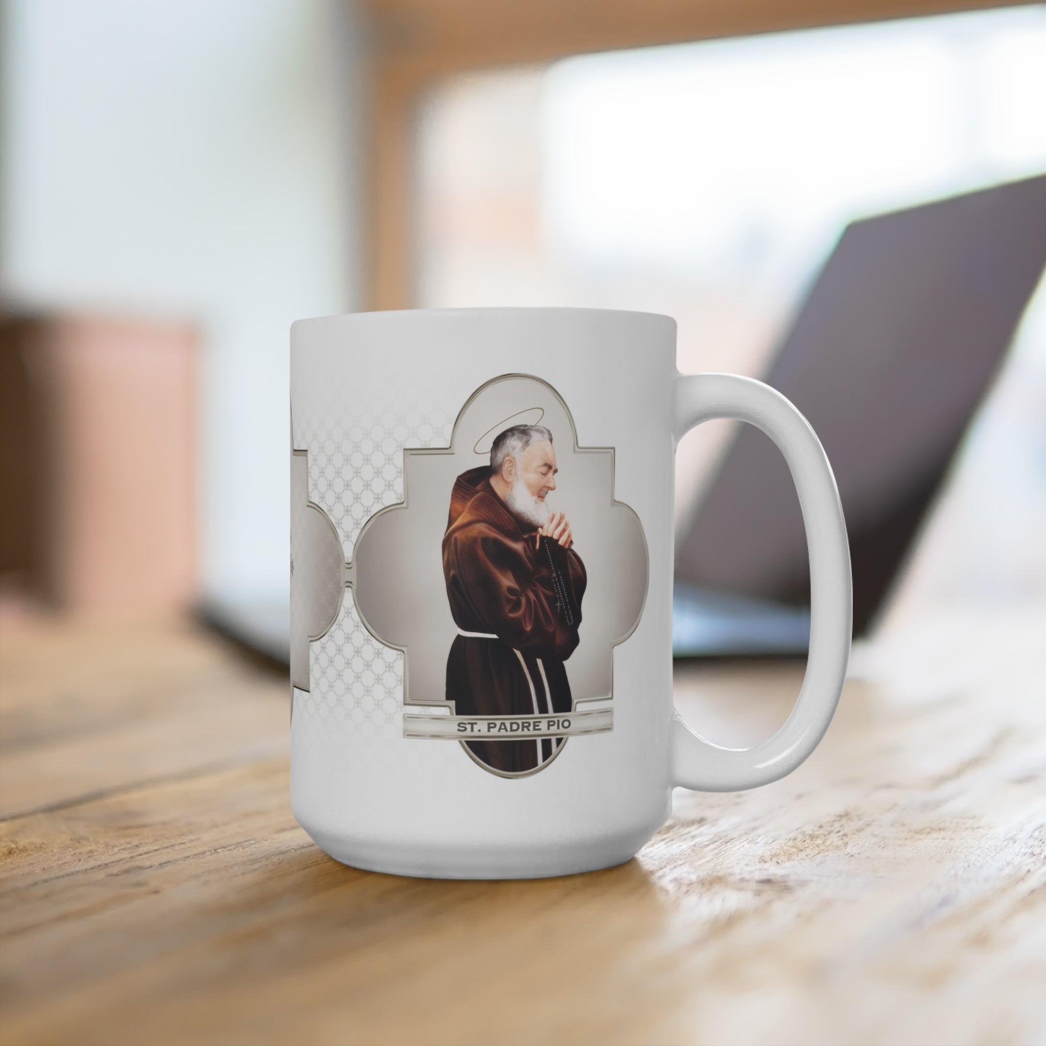 St. Padre Pio Ceramic Mug (White 15 oz) - VENXARA®