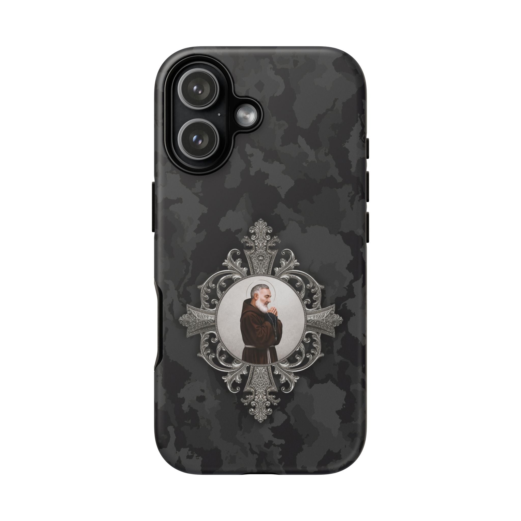 St. Padre Pio Hard Phone Case (Black Camo) - Venxara