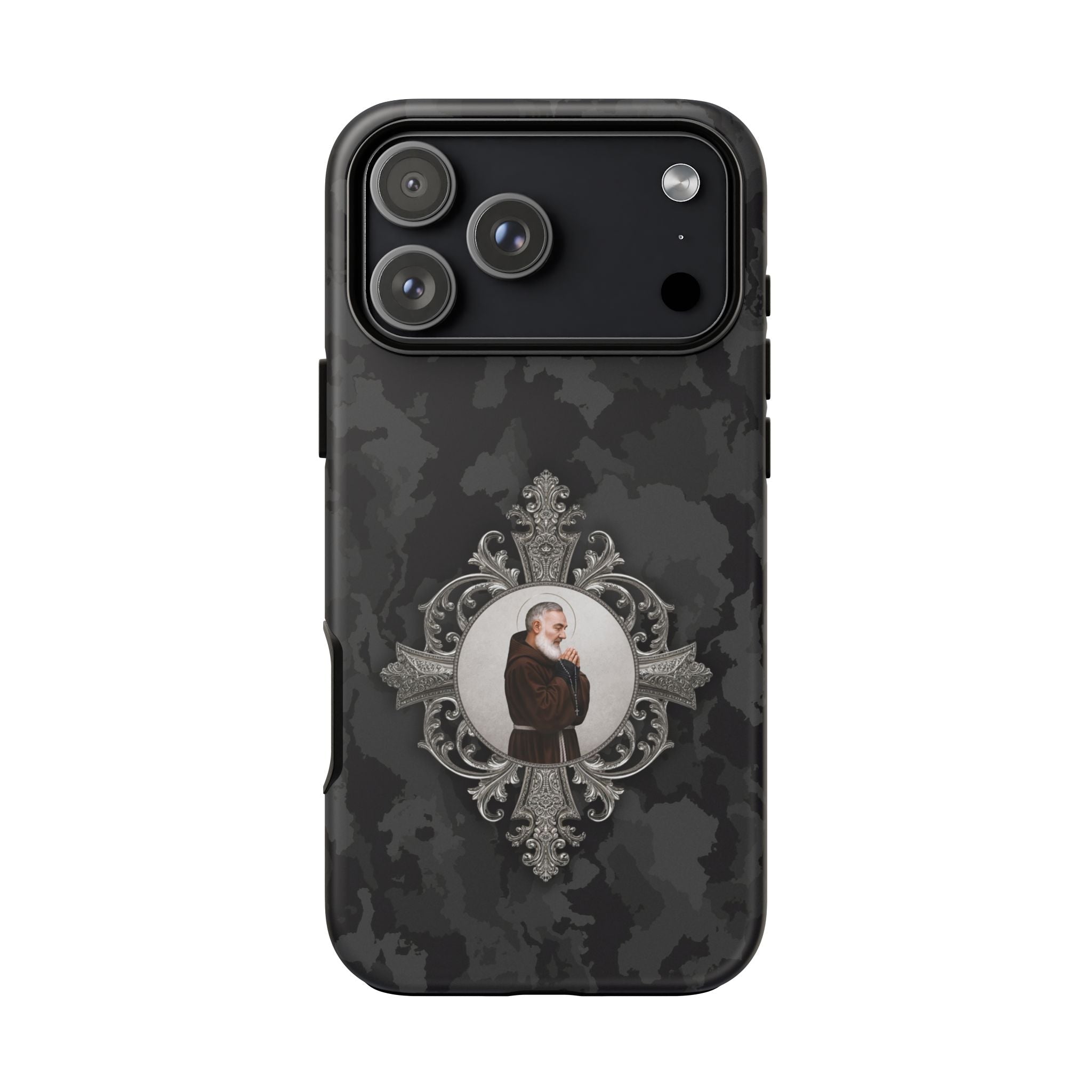 St. Padre Pio Hard Phone Case (Black Camo) - Venxara