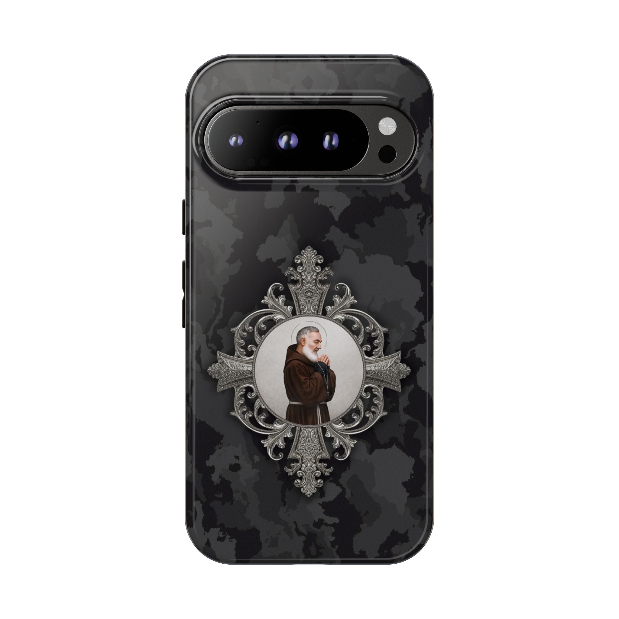 St. Padre Pio Hard Phone Case (Black Camo) - Venxara
