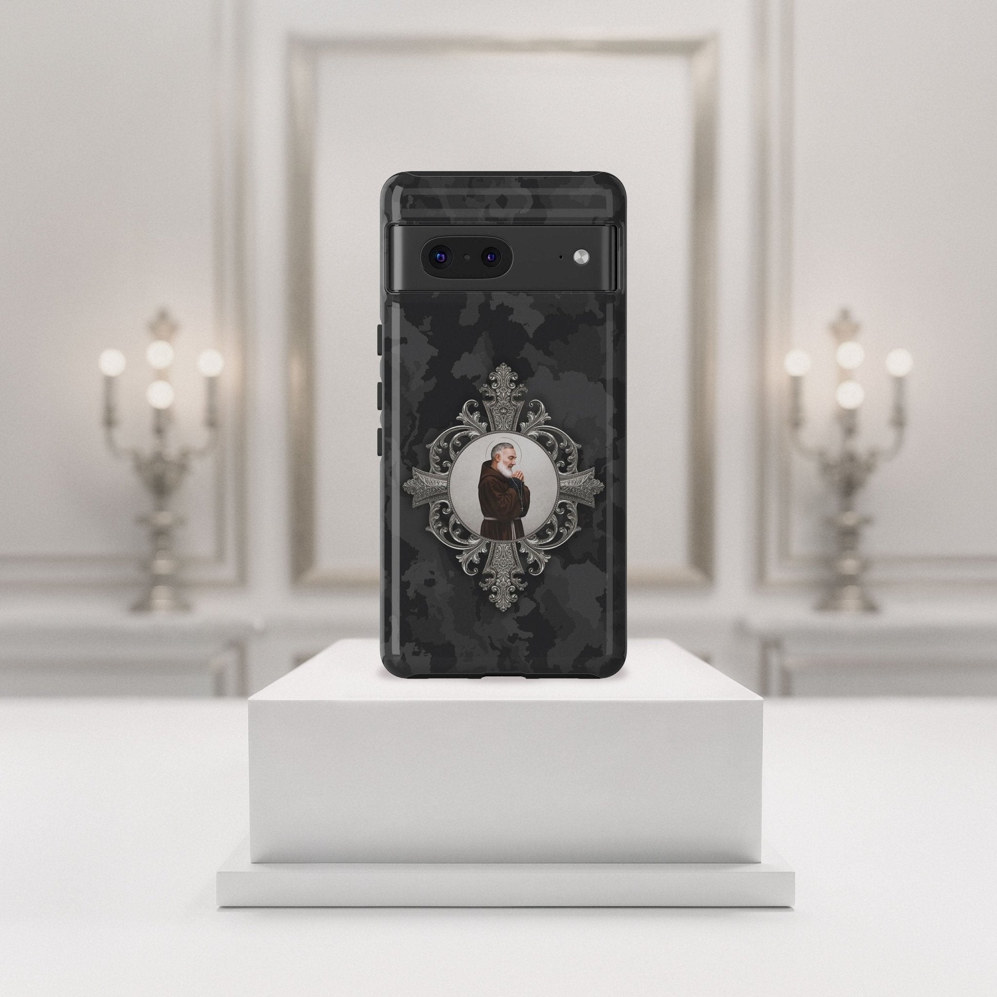 St. Padre Pio Hard Phone Case (Black Camo) - Venxara