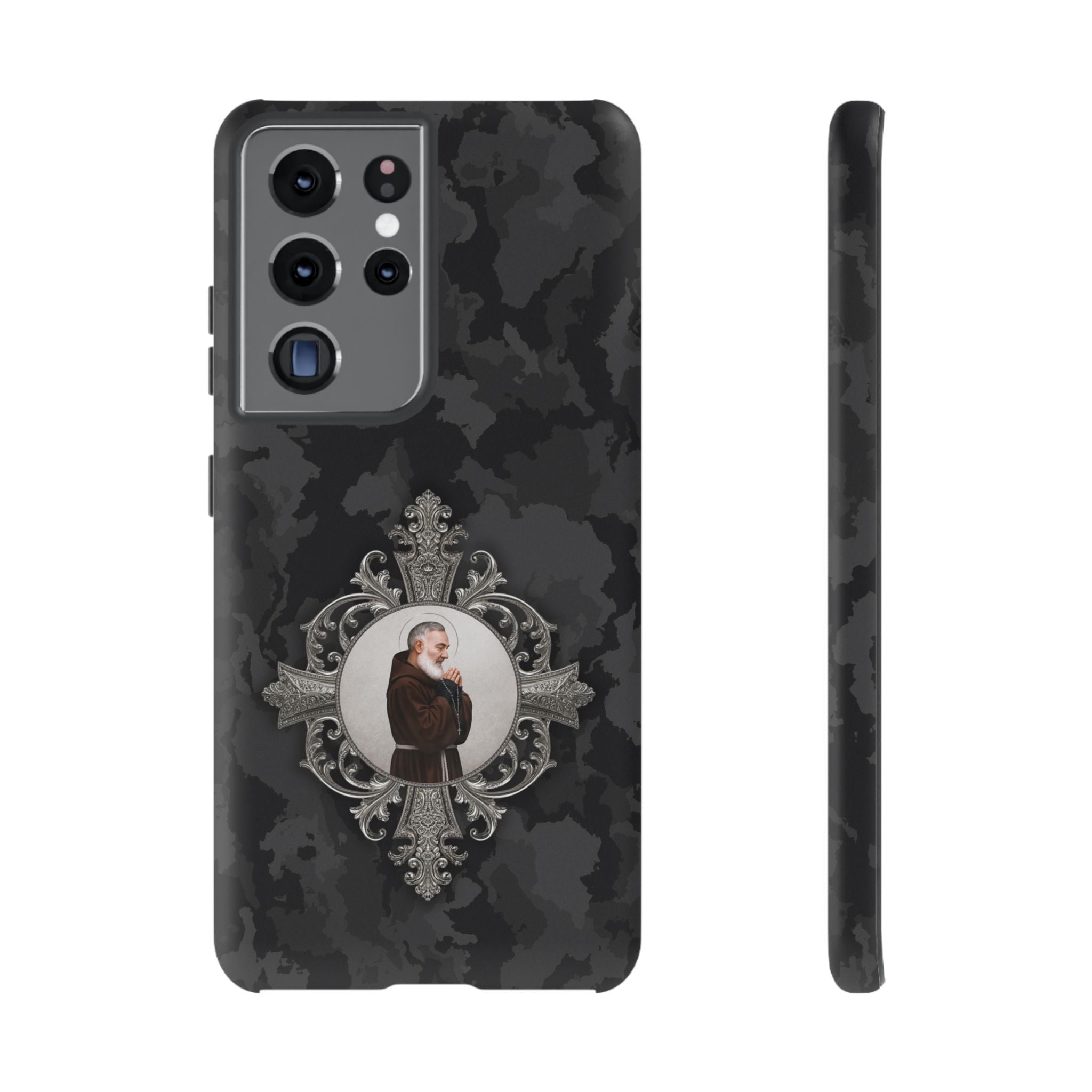 St. Padre Pio Hard Phone Case (Black Camo) - Venxara