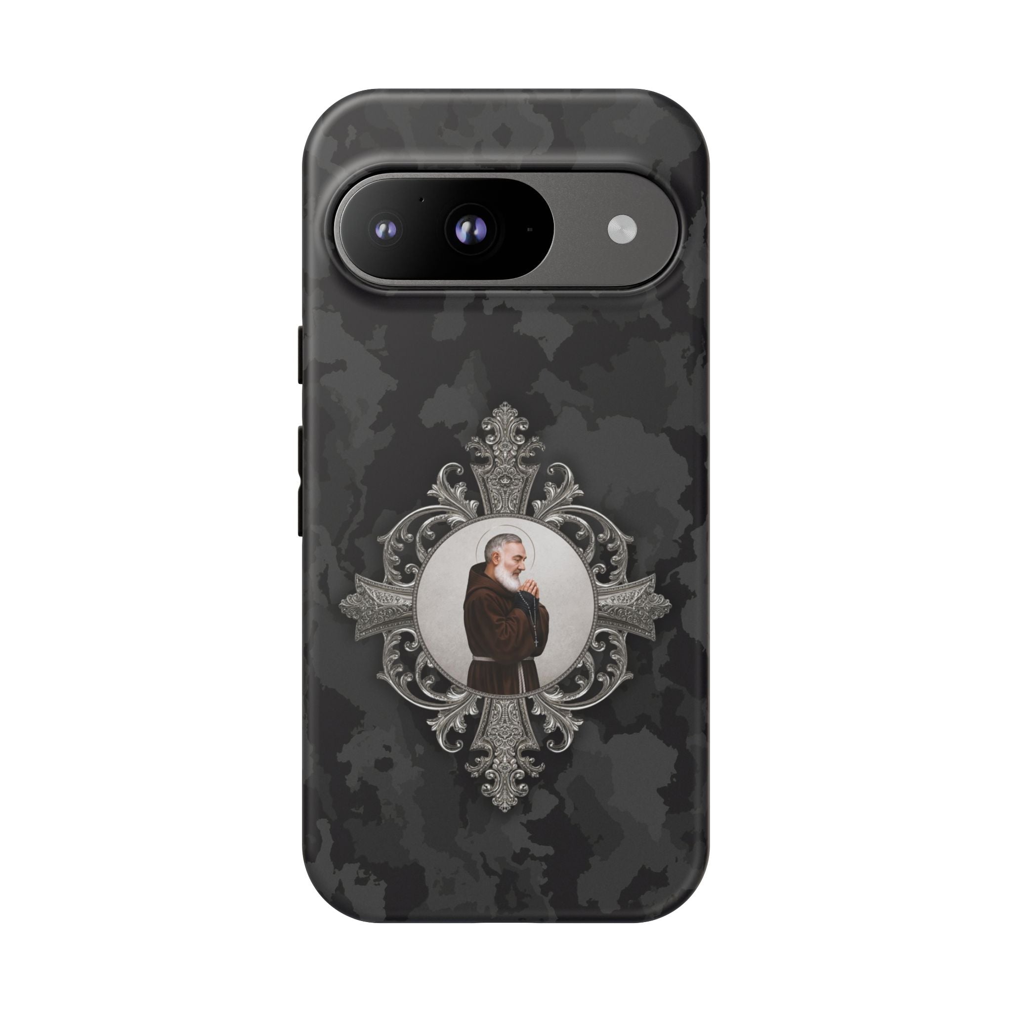 St. Padre Pio Hard Phone Case (Black Camo) - Venxara