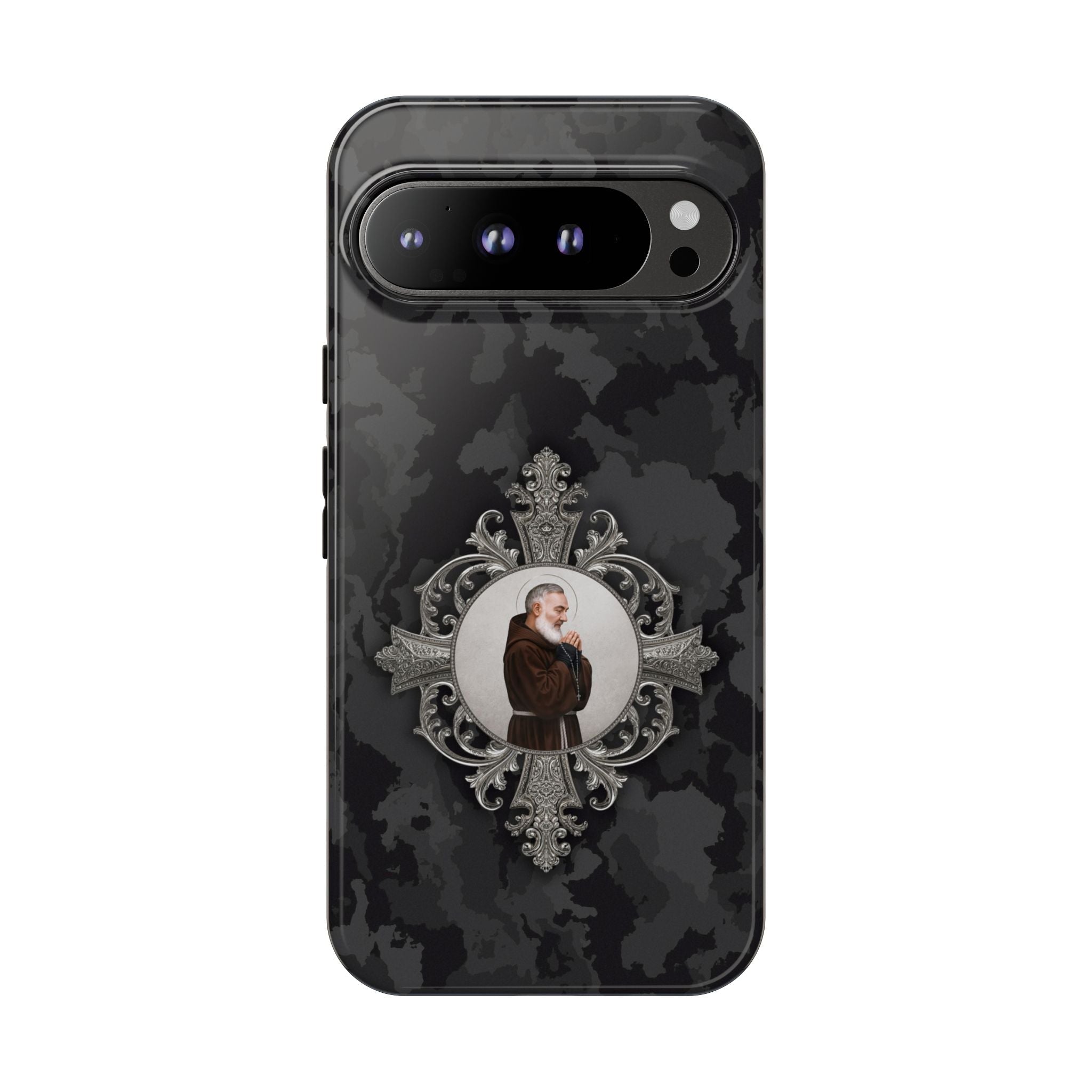 St. Padre Pio Hard Phone Case (Black Camo) - Venxara