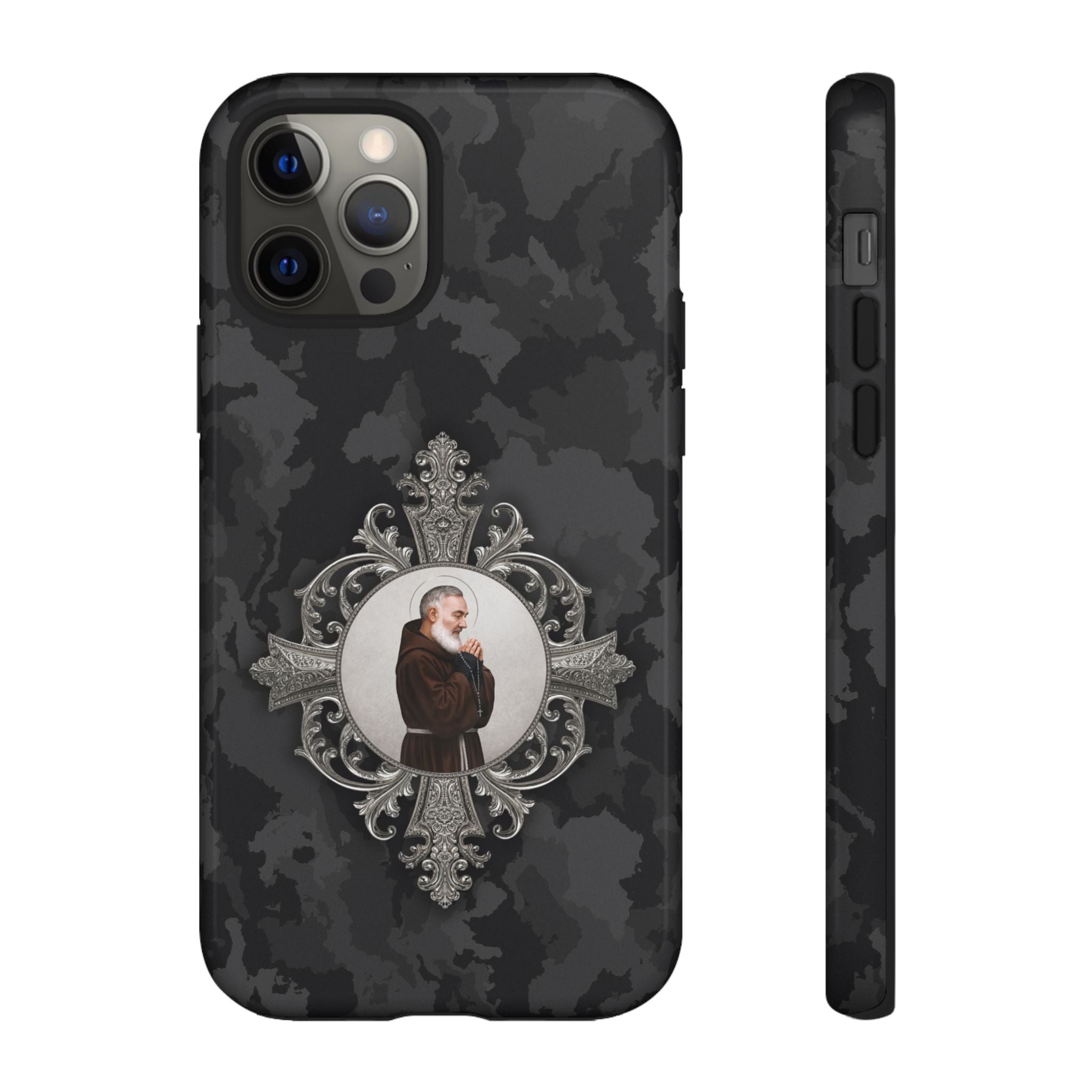 St. Padre Pio Hard Phone Case (Black Camo) - Venxara