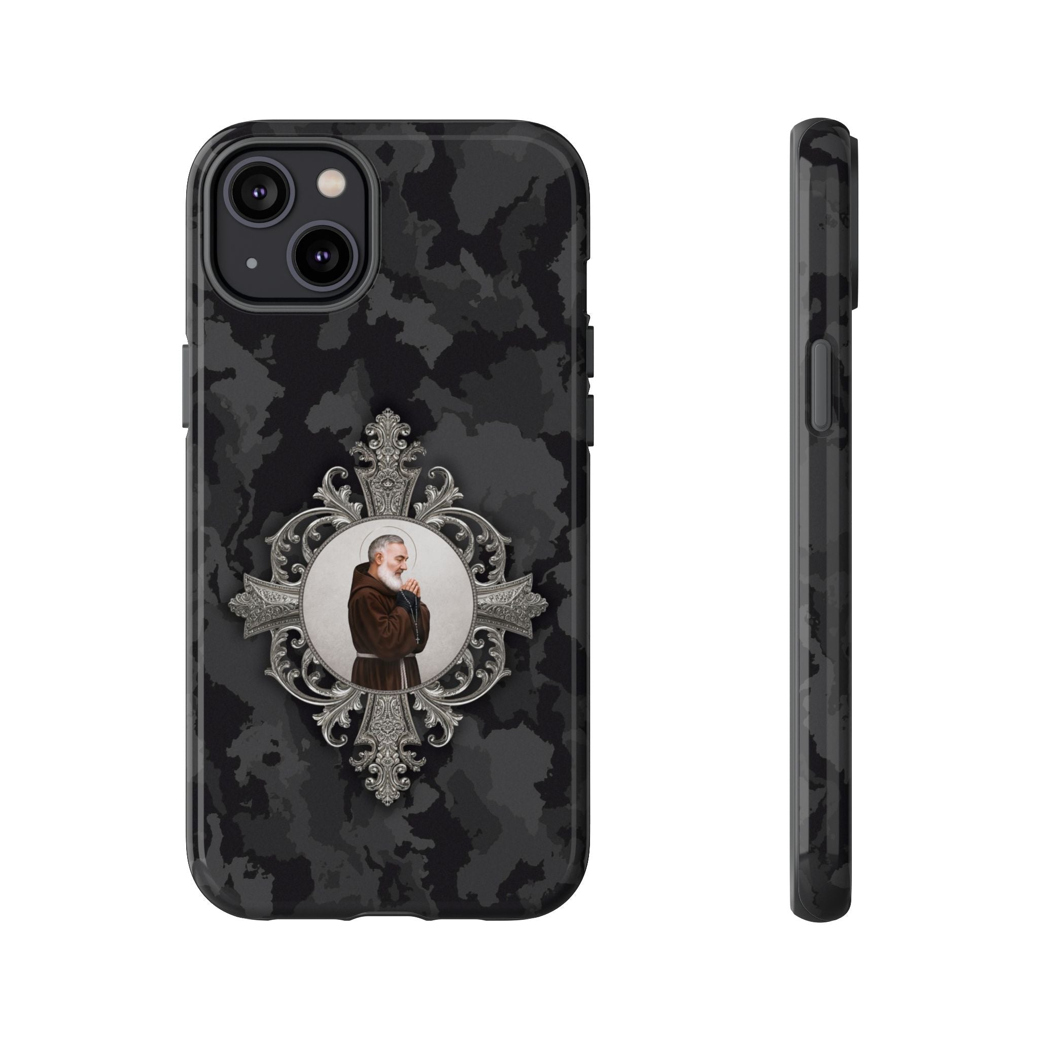St. Padre Pio Hard Phone Case (Black Camo) - Venxara