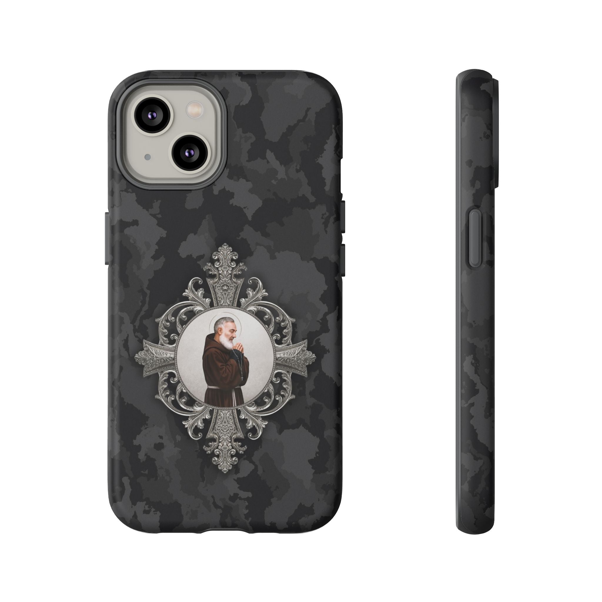 St. Padre Pio Hard Phone Case (Black Camo) - Venxara